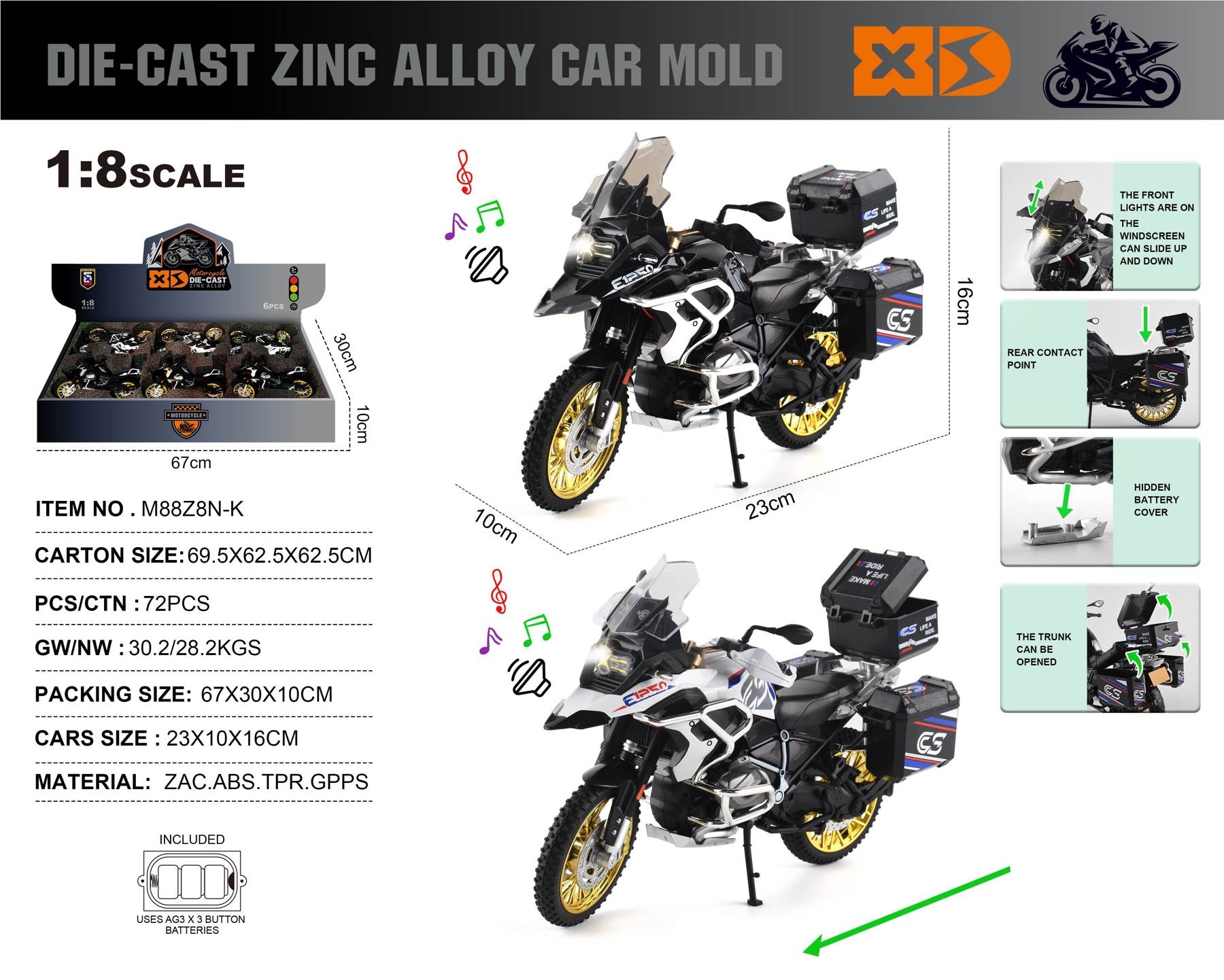 BMW R 1250 GS Adventure, модель мотоцикла 1:8