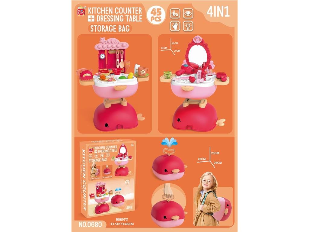 Игровой набор кухня 4в1 "Кит": детская кухня, посуда, хранение