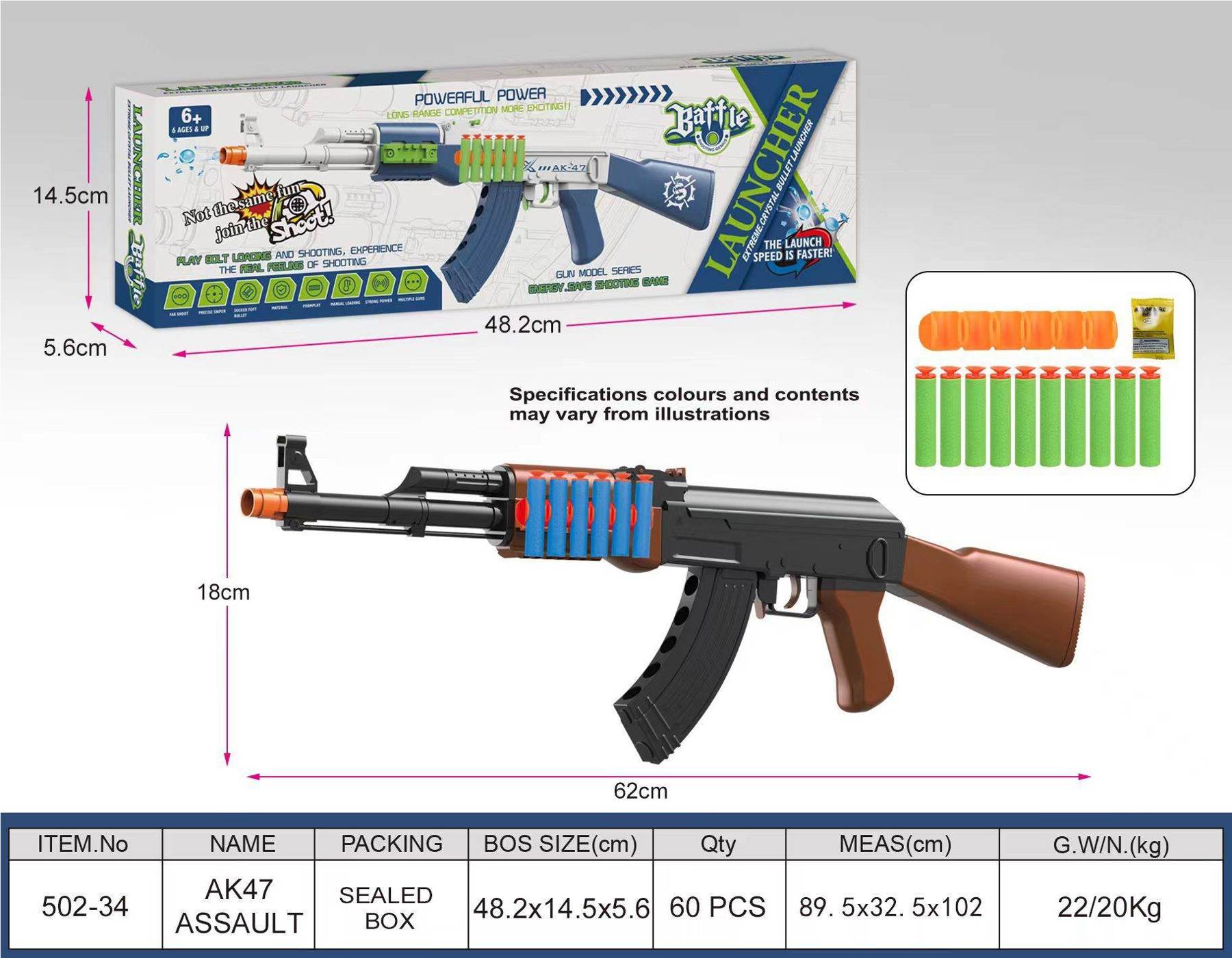 Автомат AK47 с мягкими пулями и гидрогелем, игрушечный
