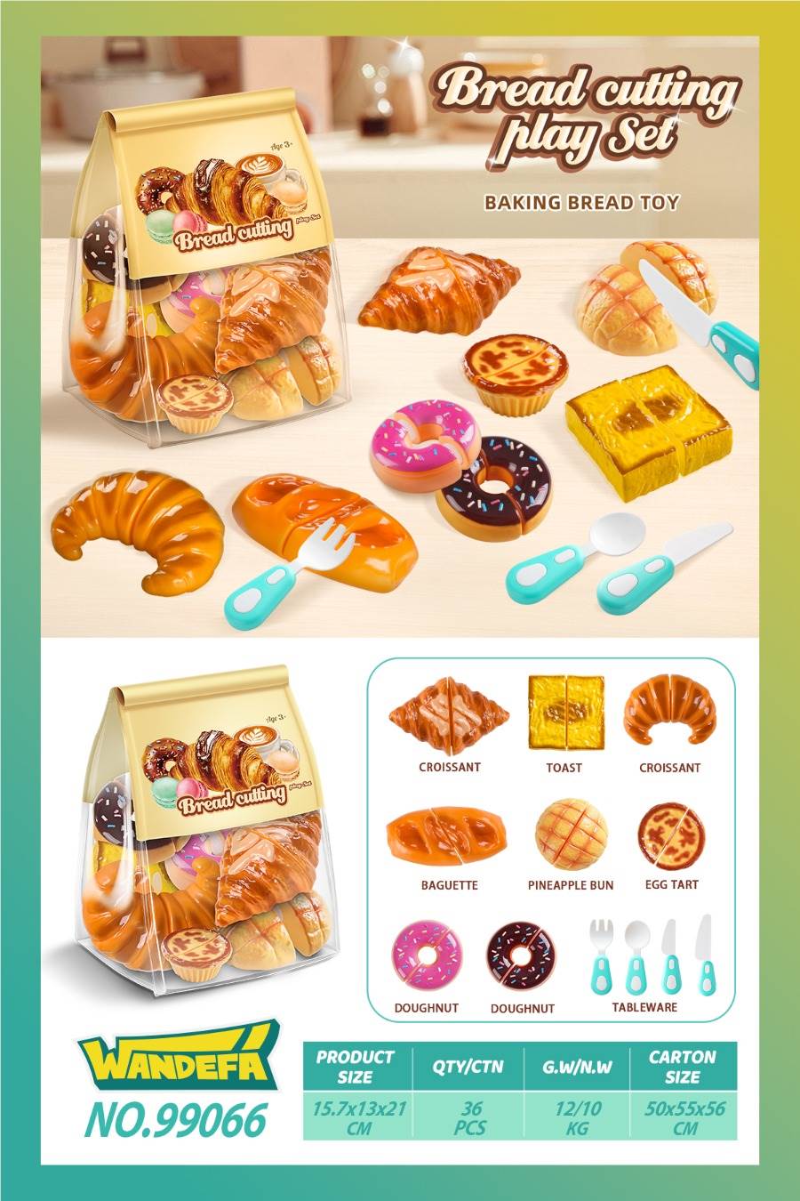 Игровой набор "Кухня": хлеб, посуда, продукты, пончики