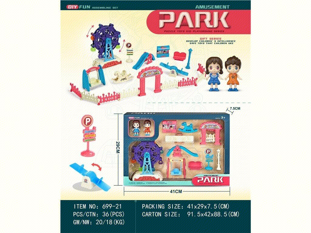 Игровой набор "Парк аттракционов": колесо обозрения, горка, качели