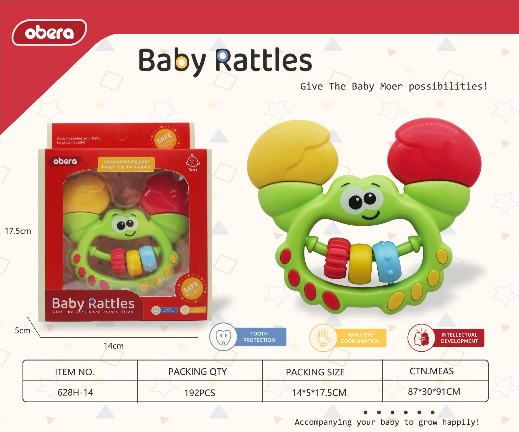 Погремушка детская Краб, развивающая игрушка для малышей