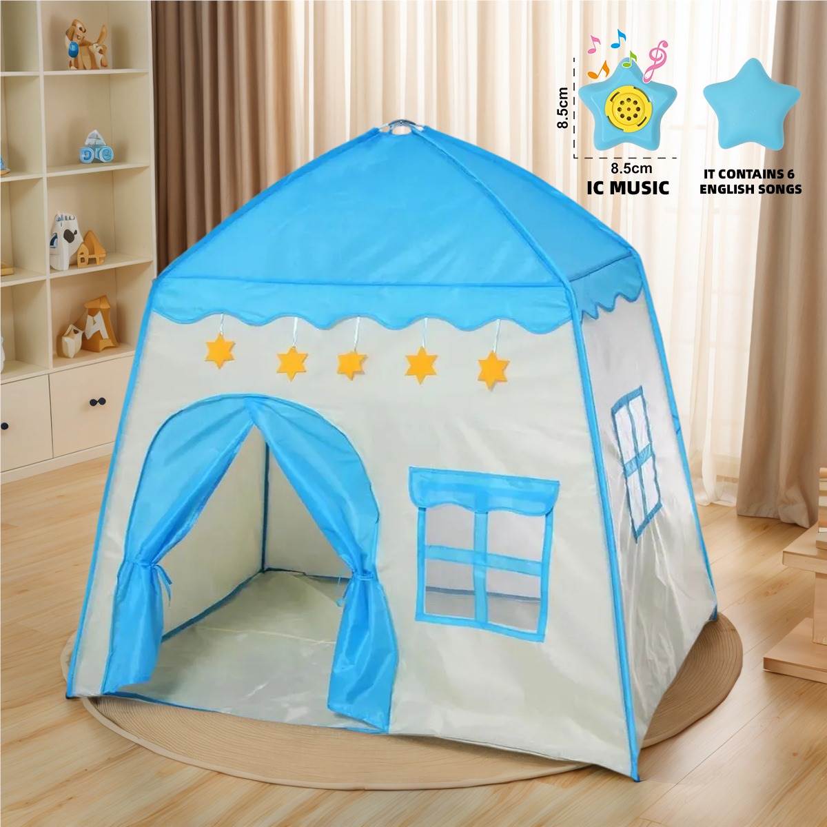 Детская палатка домик синие звезды с музыкальным динамиком