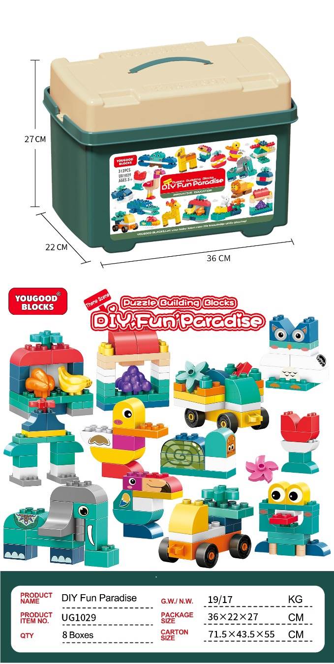 Развивающий конструктор Fun Park DIY: транспорт, животные, фрукты, овощи