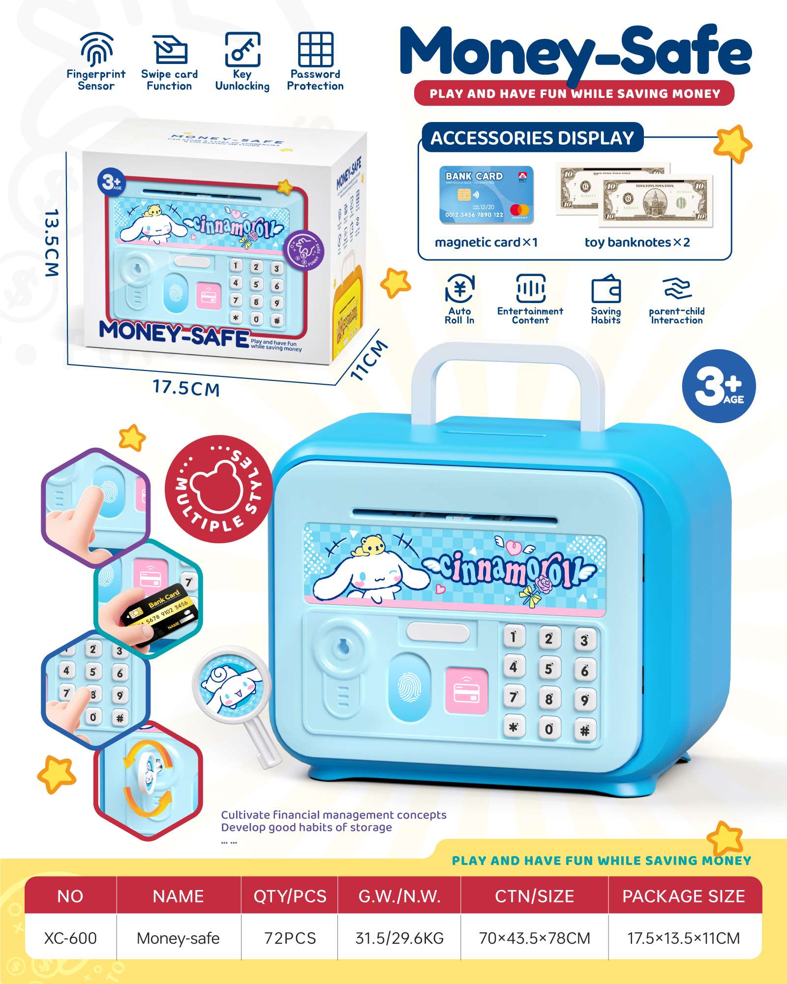 Мини-копилка Cinnamoroll с картой, отпечатком и музыкой