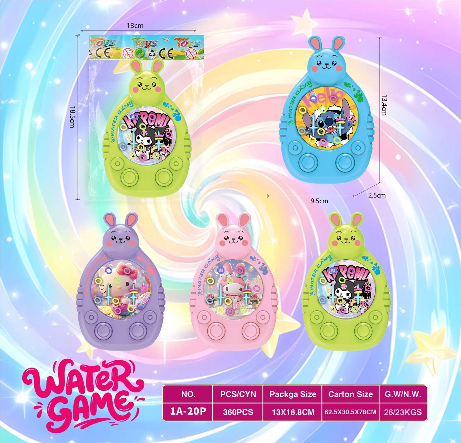 Водяная игра-головоломка с кольцами Kuromi, Hello Kitty, Stitch, Rabbit