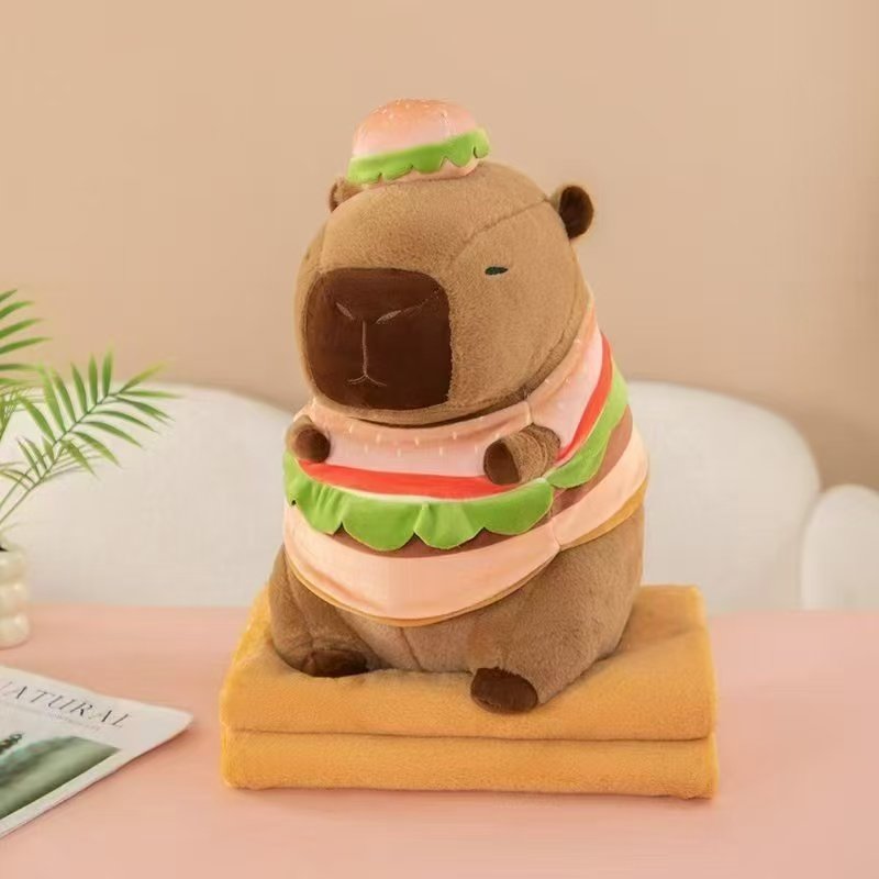 Мягкая игрушка капибара в костюме бургера