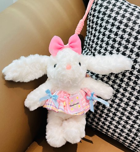 Мягкая игрушка кролик в розовом платье-вертушке, 15 см
