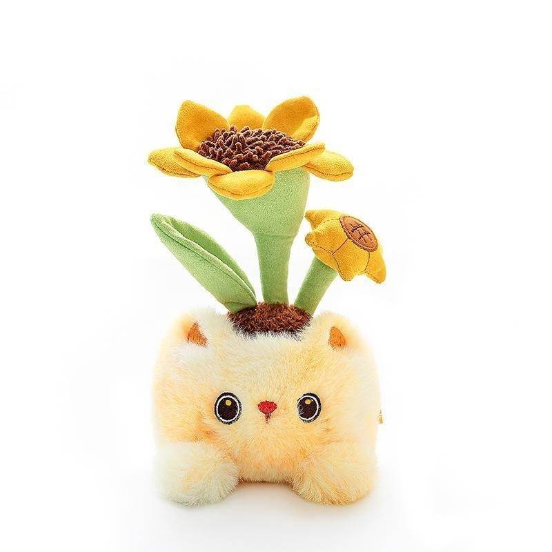Мягкая игрушка котик в горшке подсолнух, 18 см
