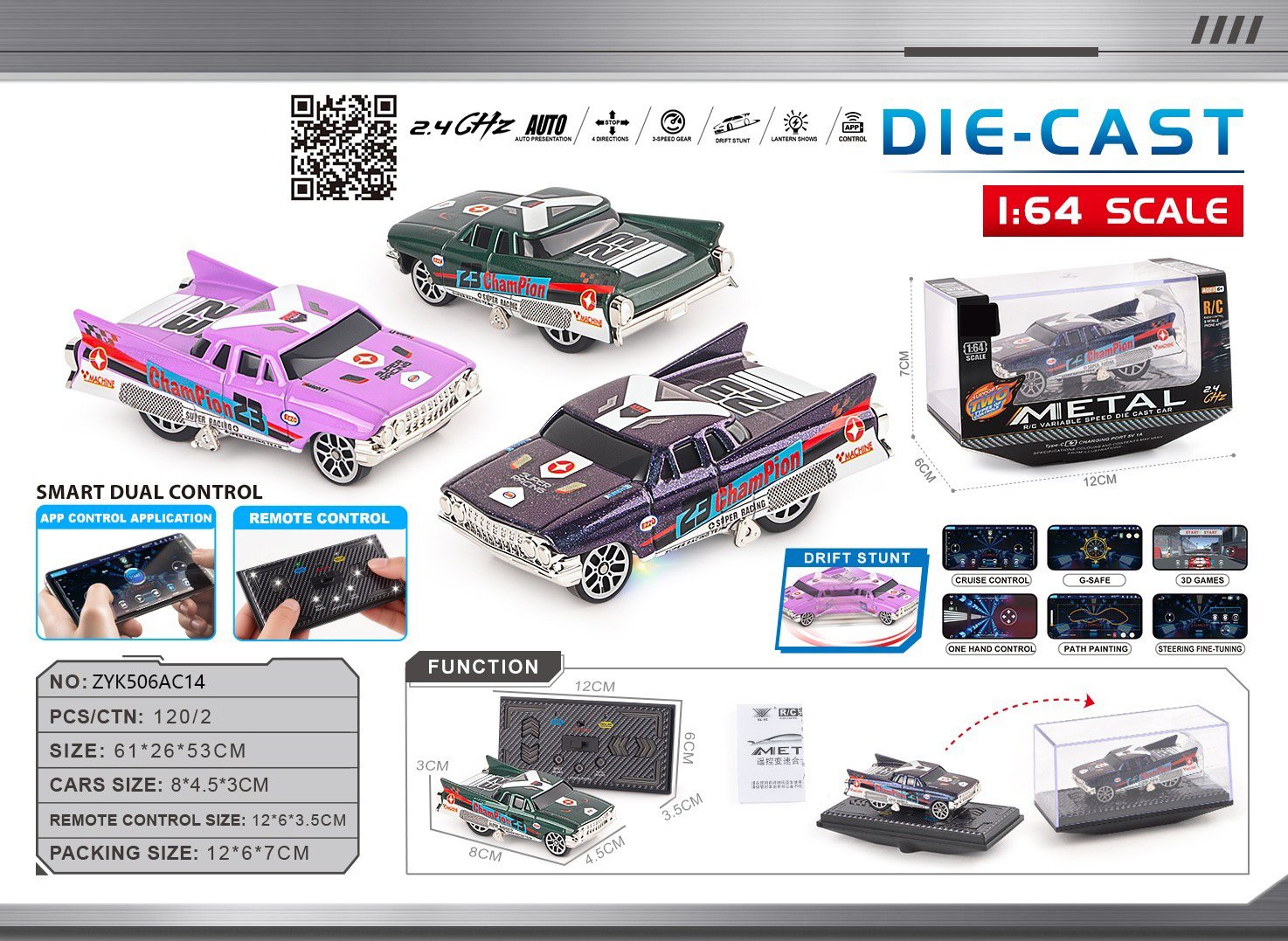 Ретро-автомобиль Cadillac 1961, сплав, RC, 1:64