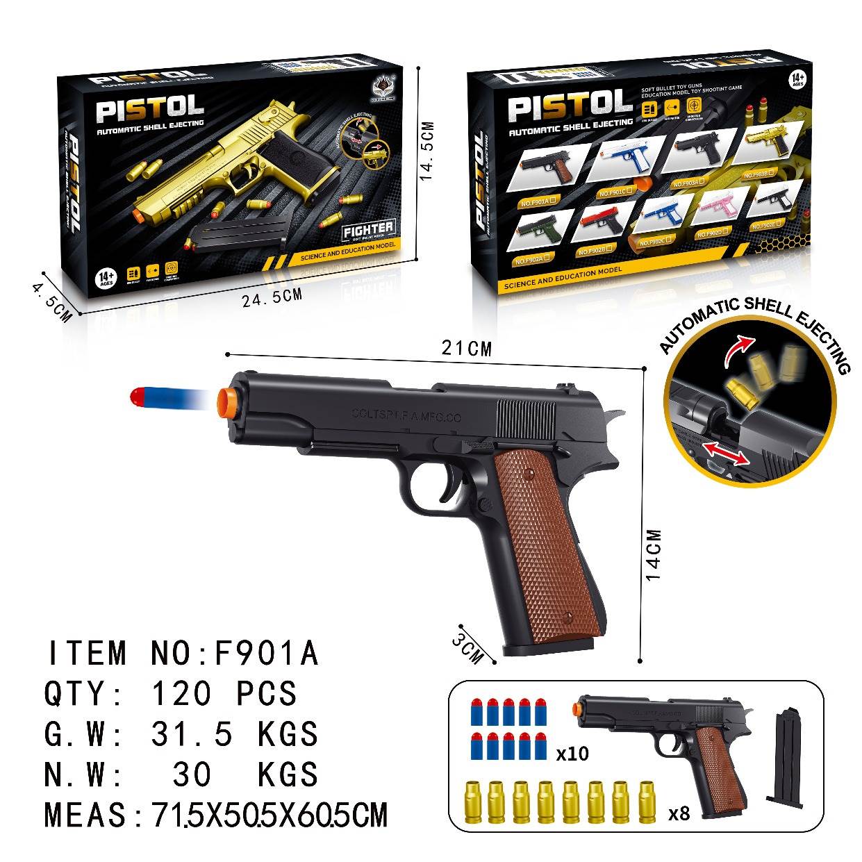 Игрушечный пистолет Colt 1911 с мягкими пулями, дерево