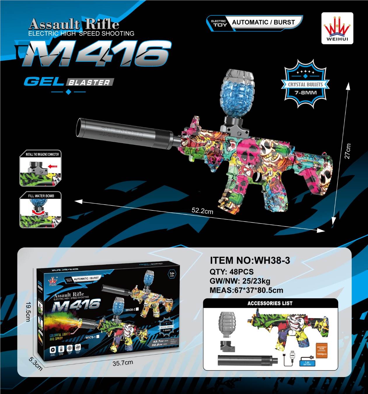 Автомат M416 с гидрогелевыми пулями, электропривод