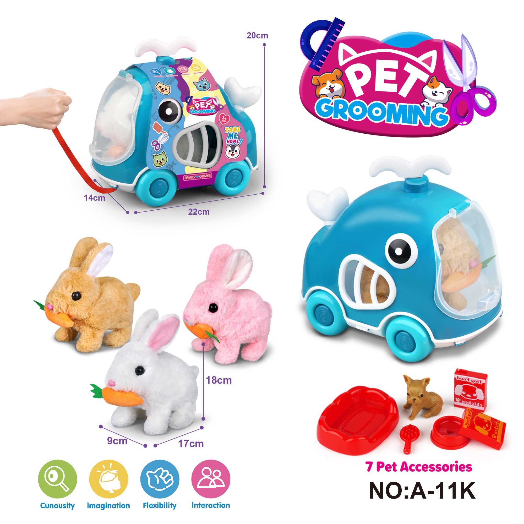 Игрушка-каталка "Кит" с заводным кроликом и морковкой