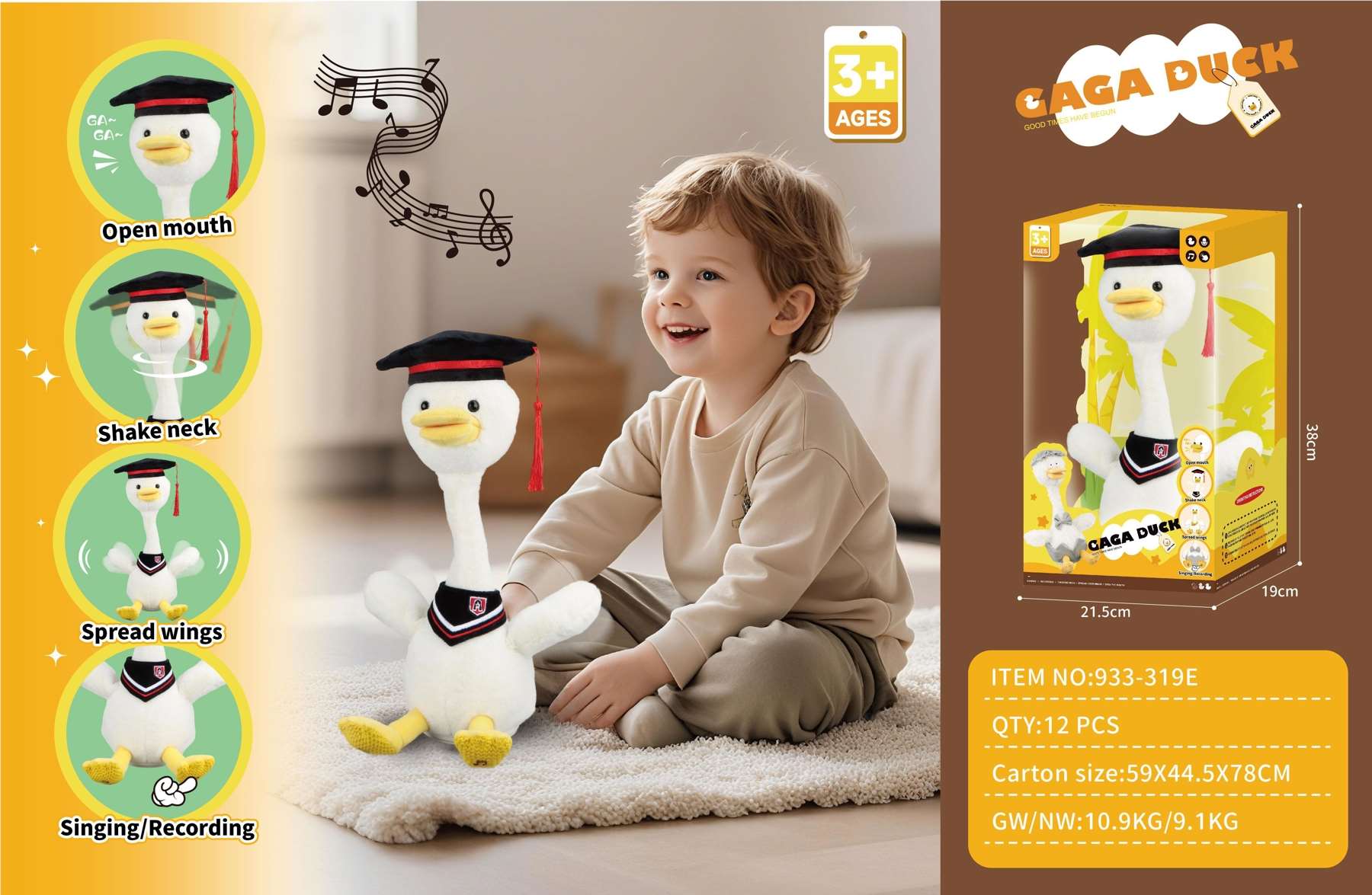 Интерактивная плюшевая утка Dr. Duck Nora, двигает ртом