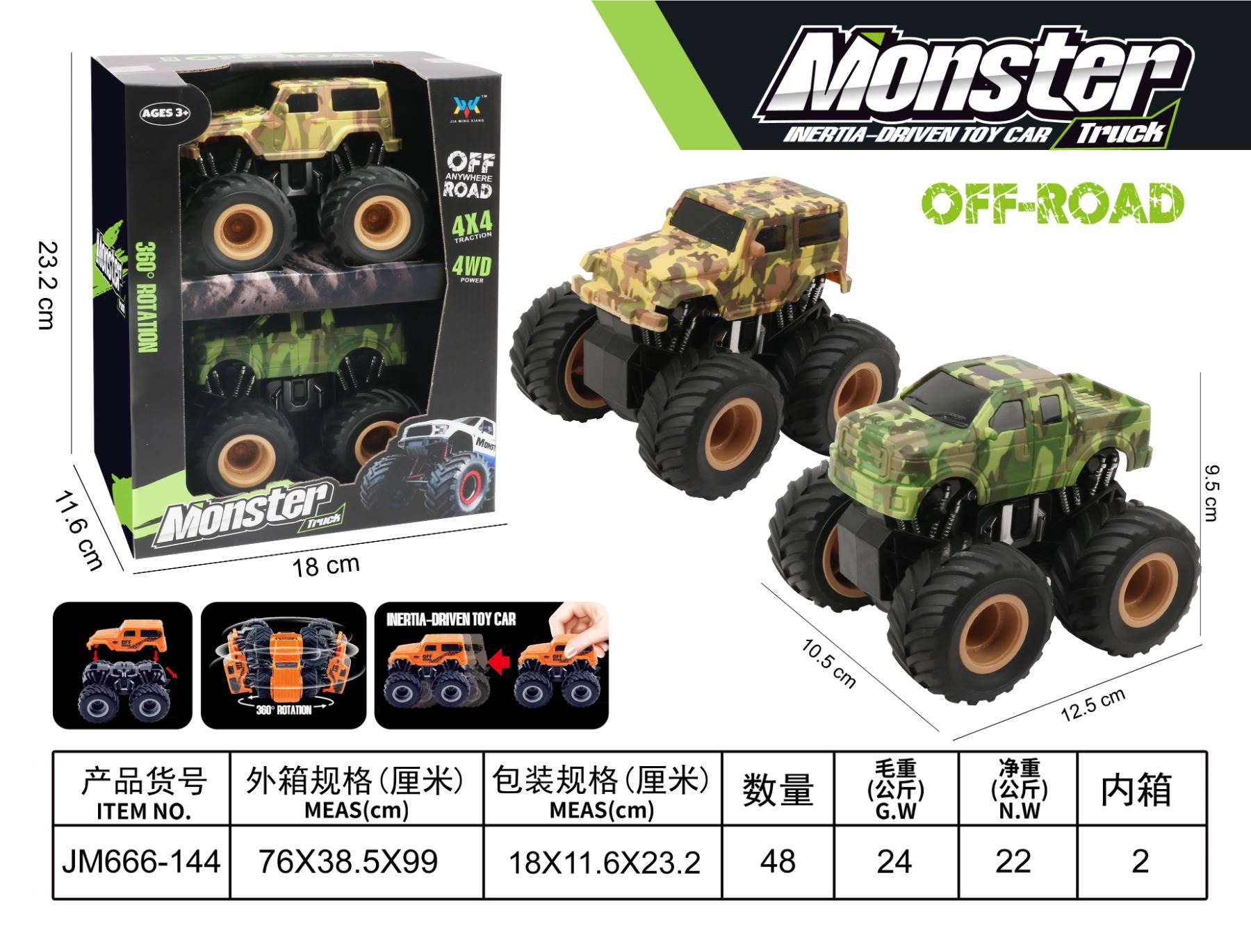Инерционный внедорожник 4x4 с вращением
