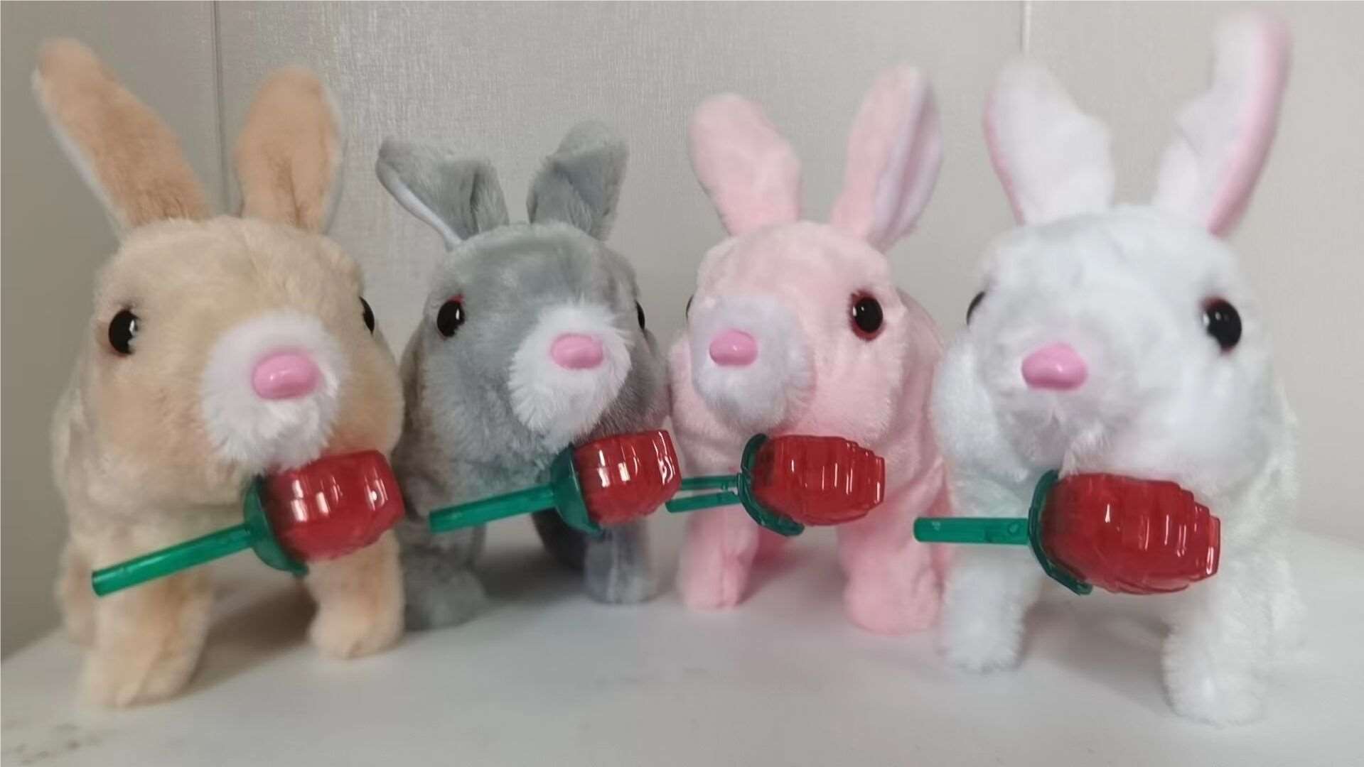 Электрический плюшевый кролик с розой и звуком, 4 цвета