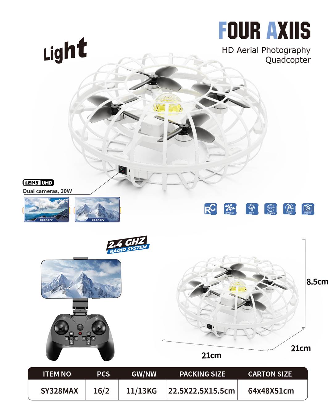 Дрон UFO 2.4G с двумя камерами HD 30W, бесколлекторный