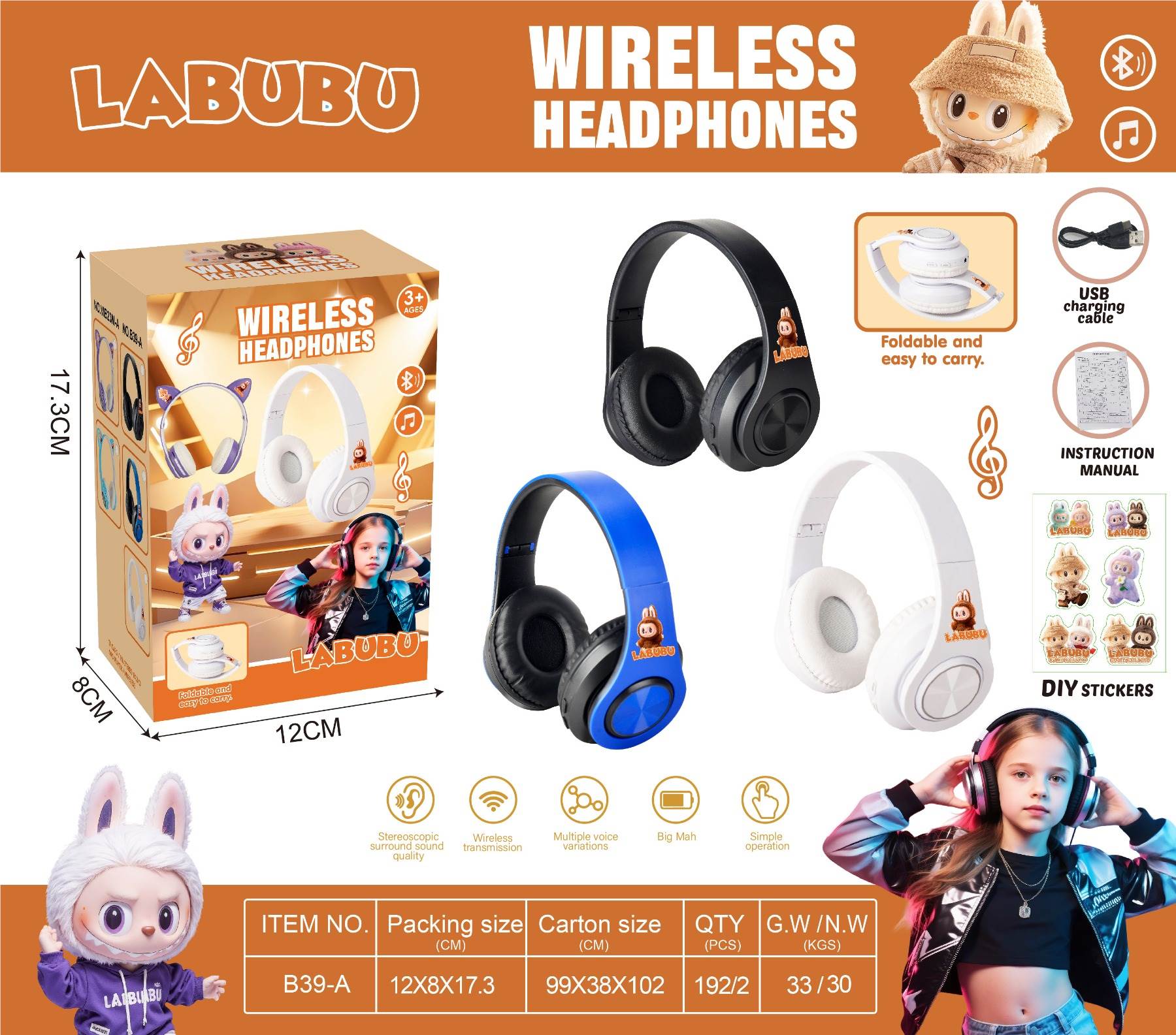 MP3 Bluetooth наушники La-Bu-Bu