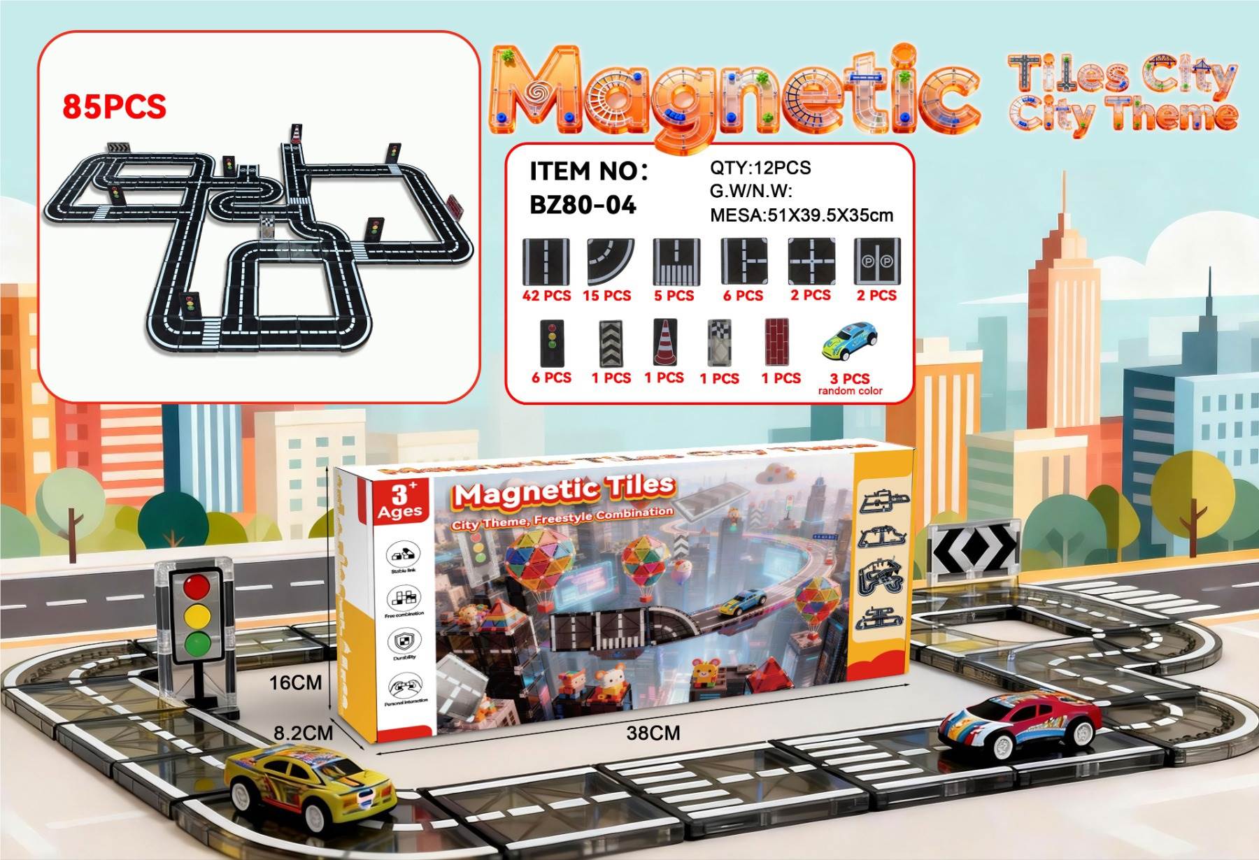 Магнитный конструктор DIY 7.5см, 85 деталей