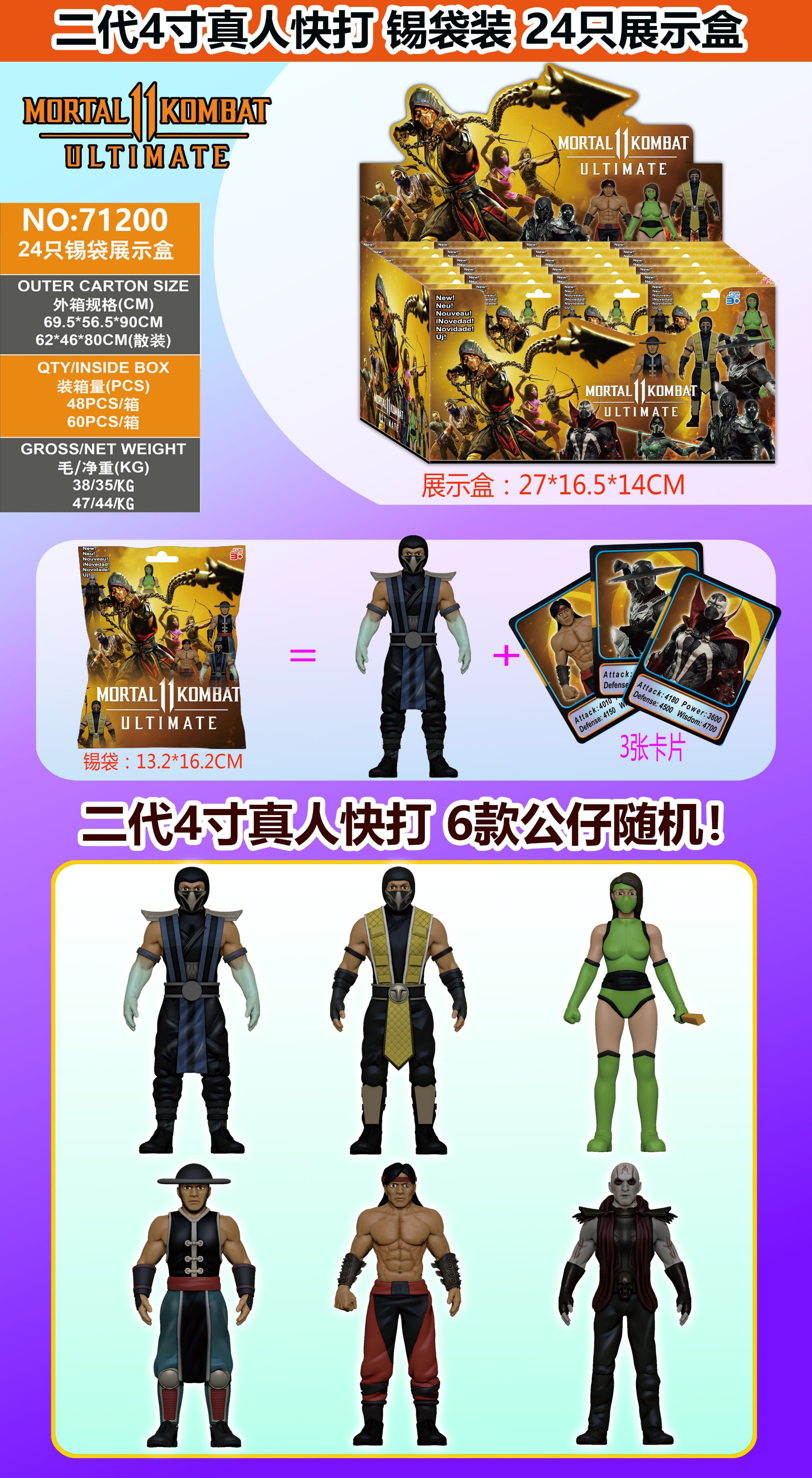 Фигурки Mortal Kombat 4 дюйма с карточками, 24 шт.