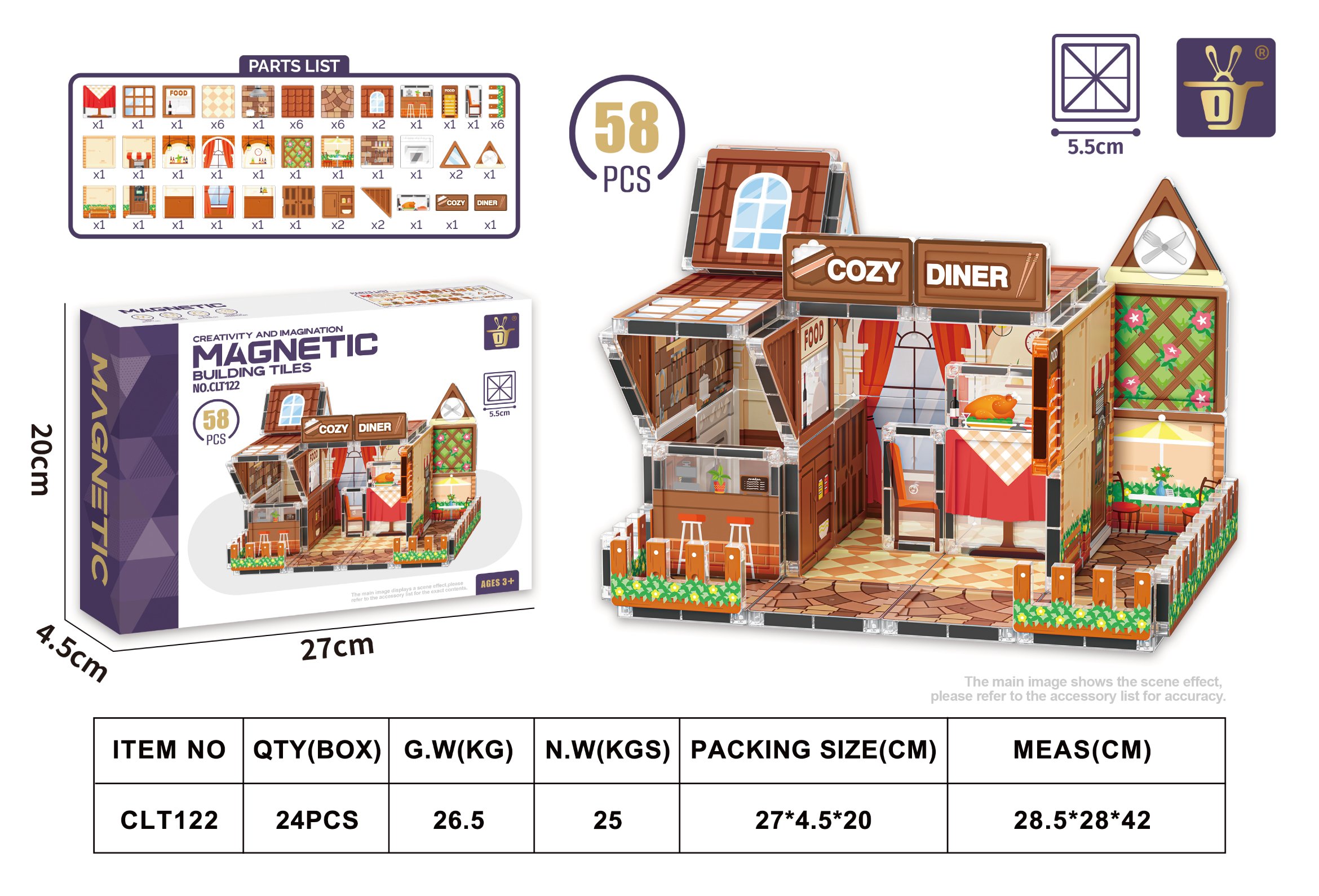 Магнитный конструктор "Ресторан", 5.5 см, 24 детали