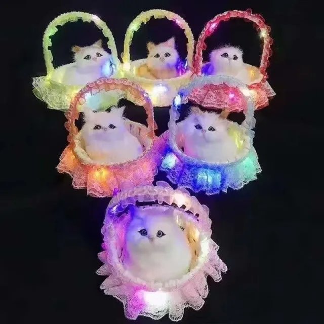 Светящийся котенок в корзинке, плюшевая игрушка