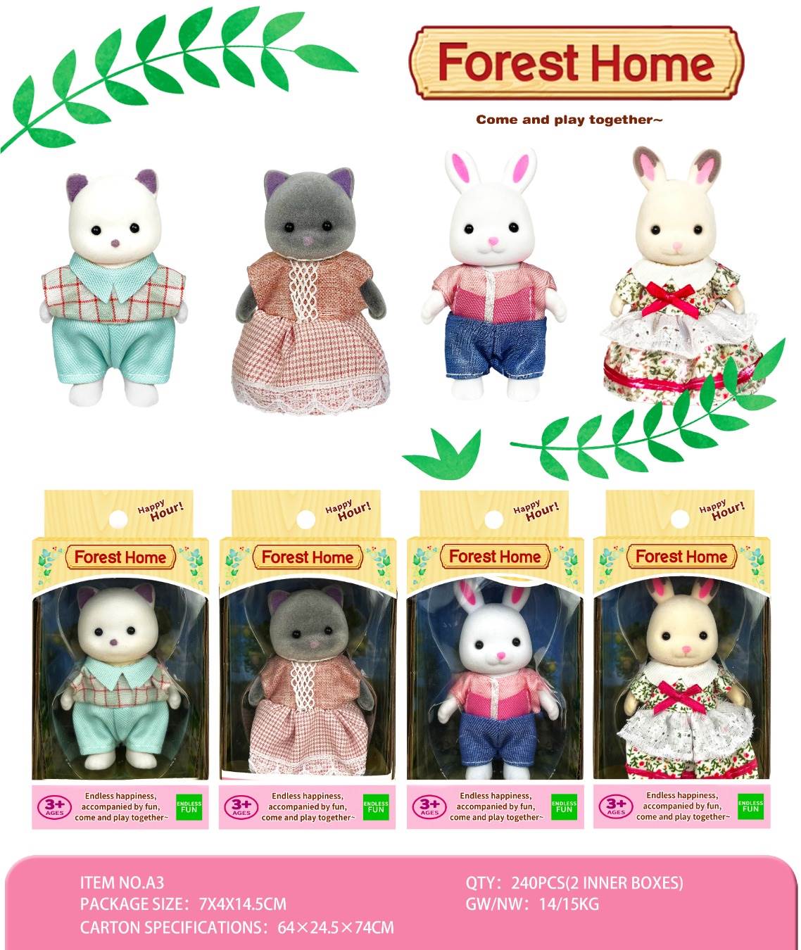 Мягкие игрушки: котики и зайчики в одежде, микс