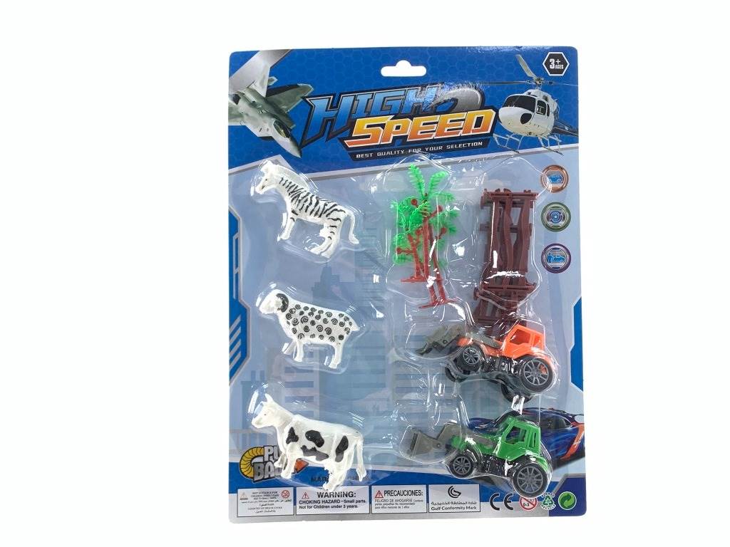Игровой набор Huili: фермерский автомобиль, забор, животные