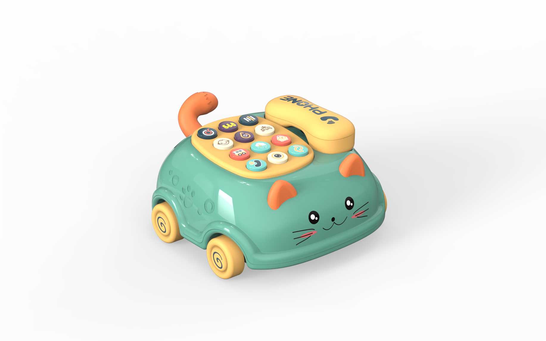 Каталка-телефон "Котики", 3 цвета, развивающая игрушка