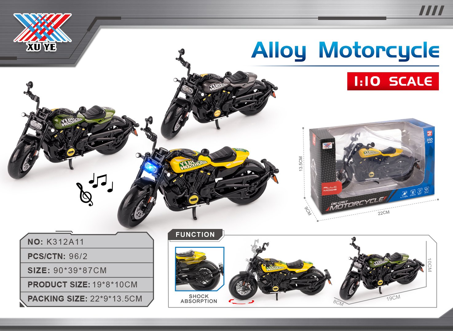 Металлическая модель мотоцикла Honda 1:10 со светом и звуком