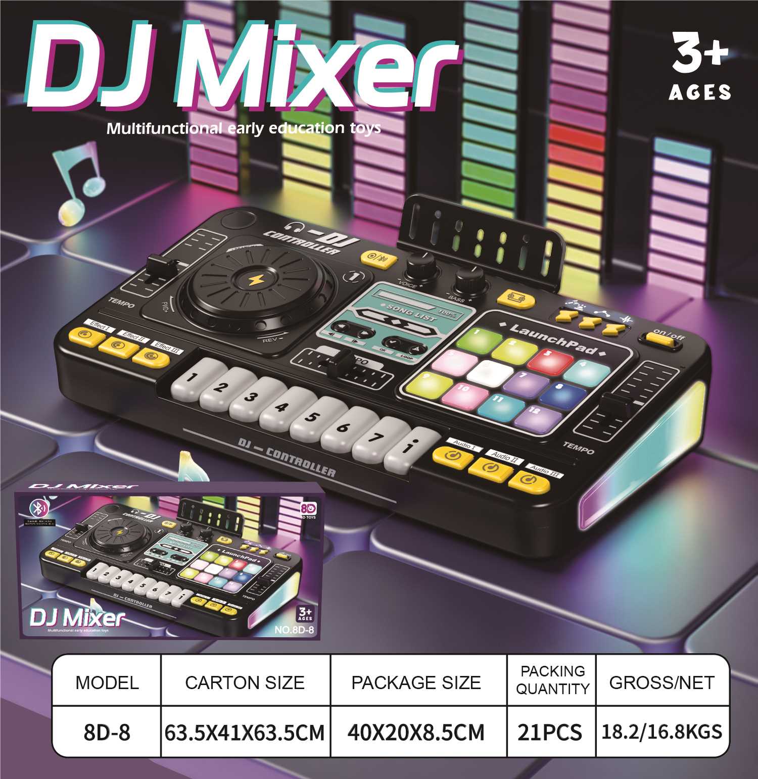 Многофункциональный DJ-пульт Bluetooth, черный