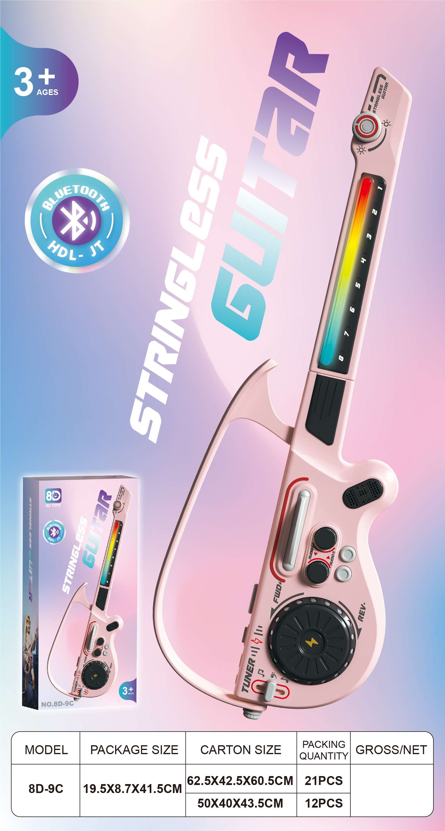 Многофункциональная DJ гитара Bluetooth, розовая