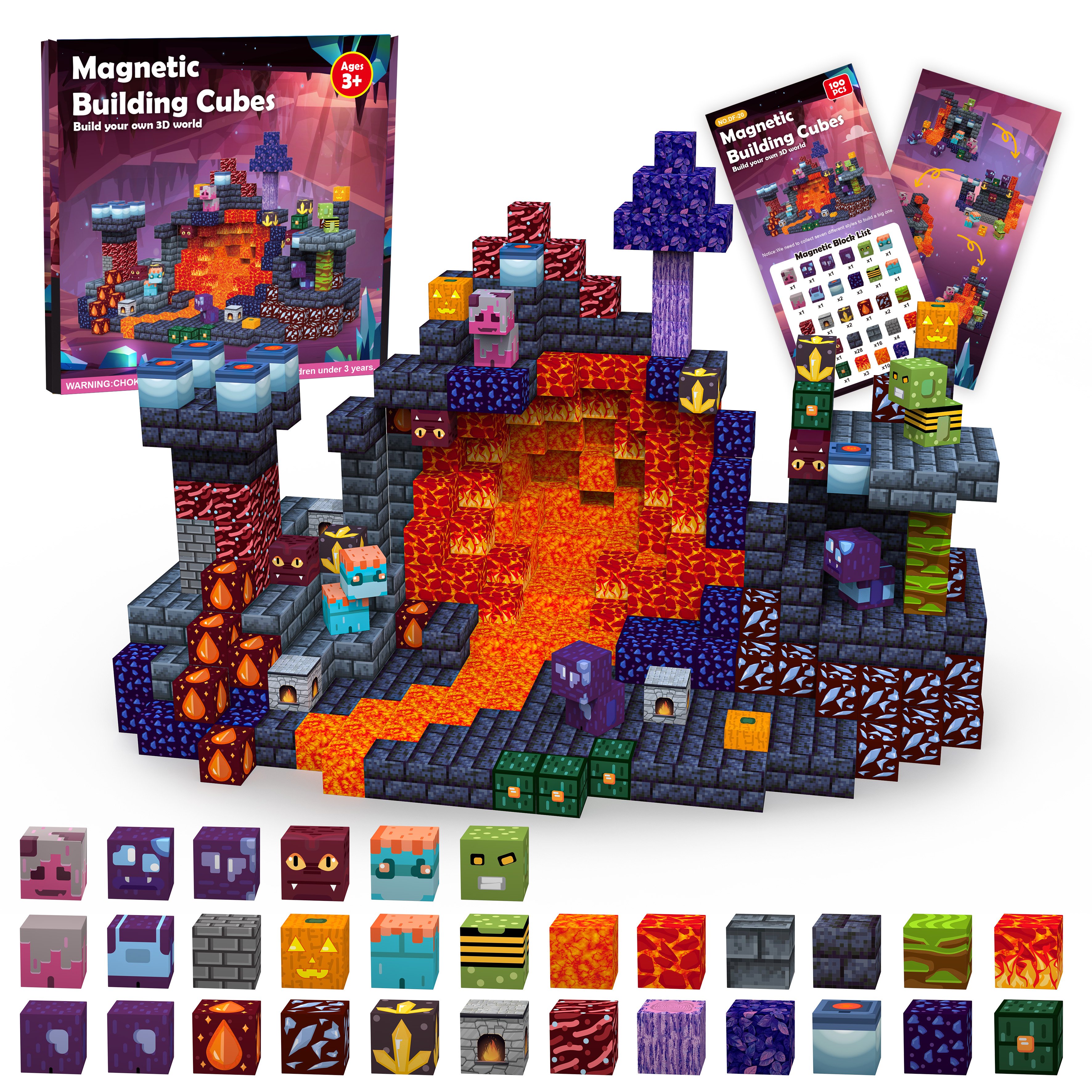 Магнитный конструктор Minecraft, 100 деталей