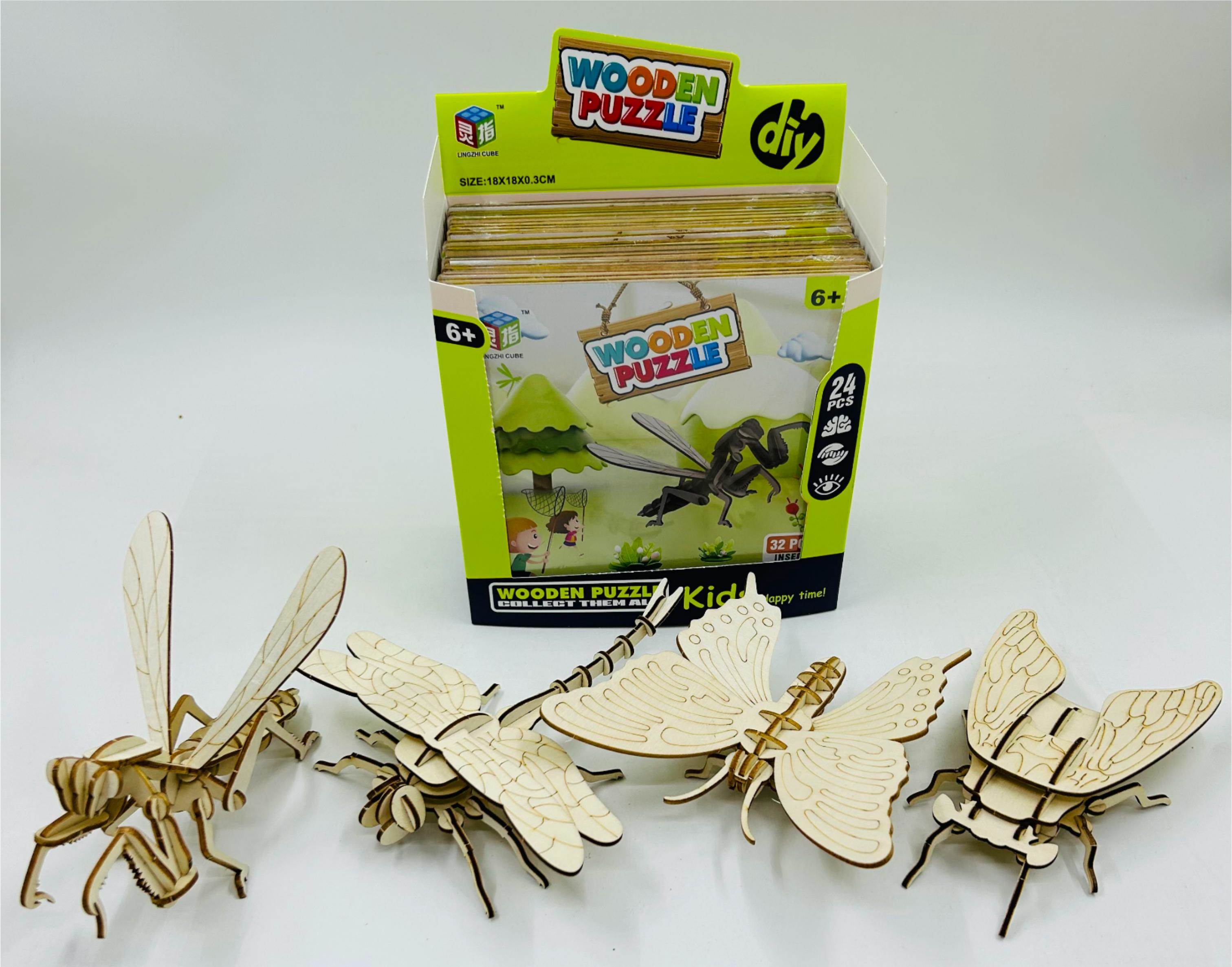 Деревянные 3D пазлы насекомых DIY, 12 шт.