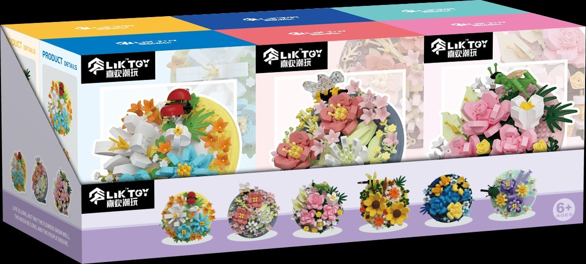 Цветочные блоки в дисплейной коробке, Lego-тип, мелкие детали