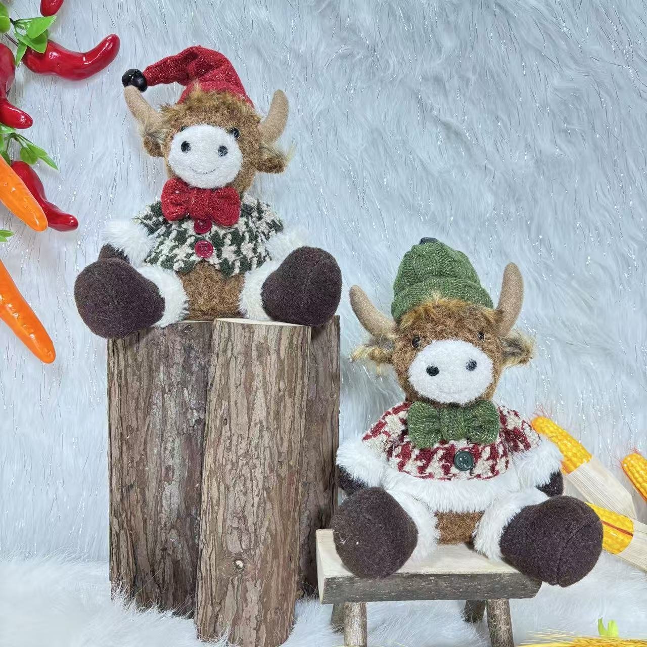 Рождественский сидячий бычок (короткие ножки), мягкая игрушка