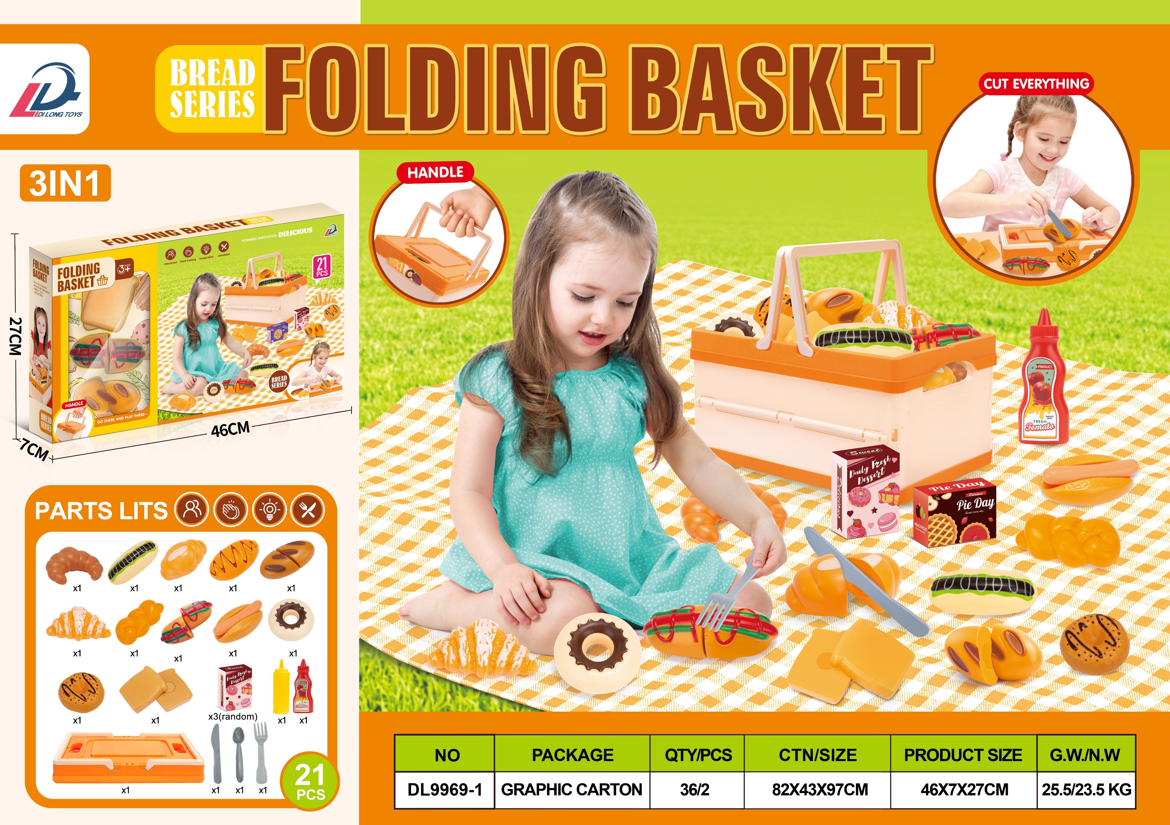 Игровой набор "Пикник в корзине": продукты и фрукты