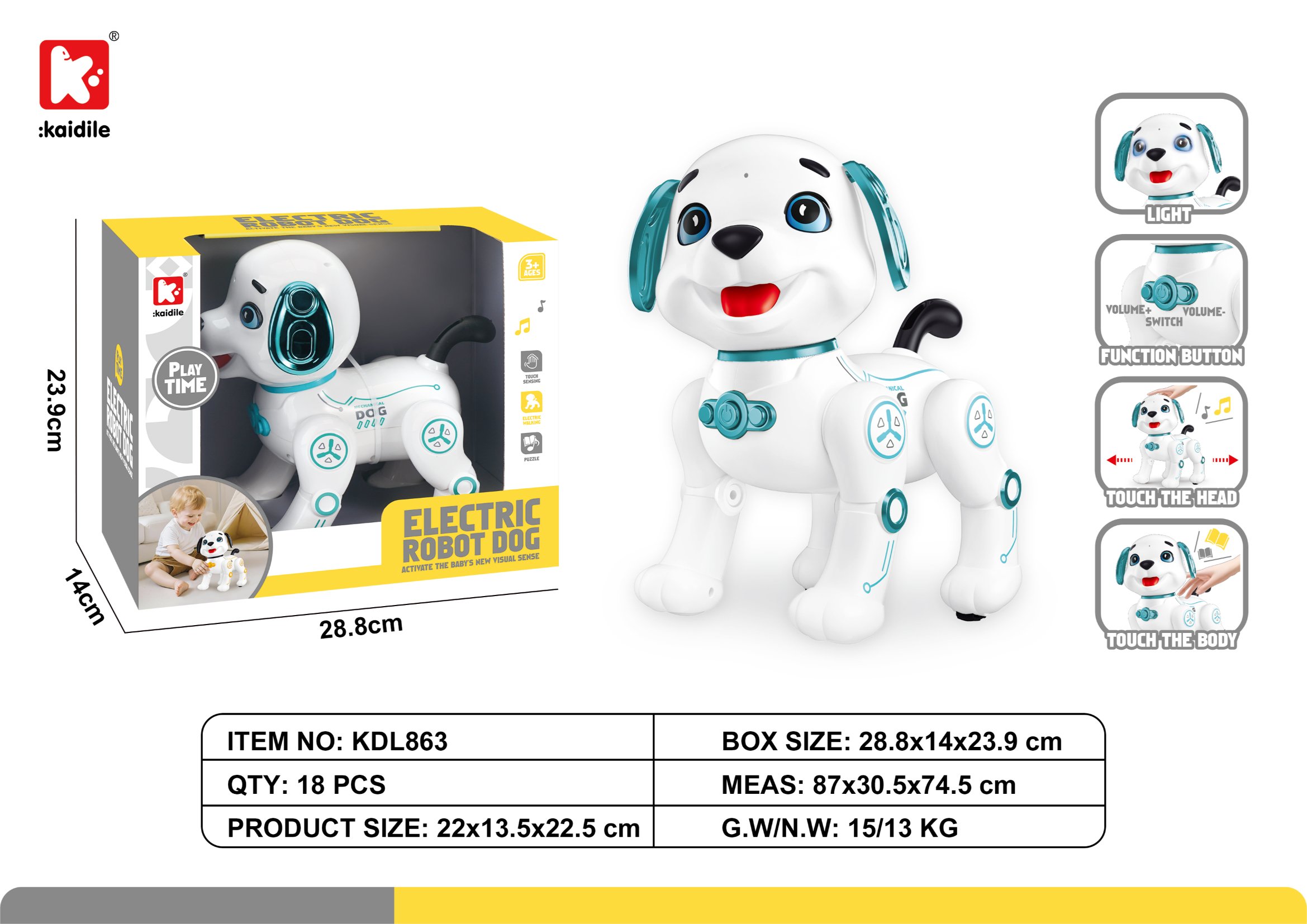 Интерактивная собака White print green-smart electric dog