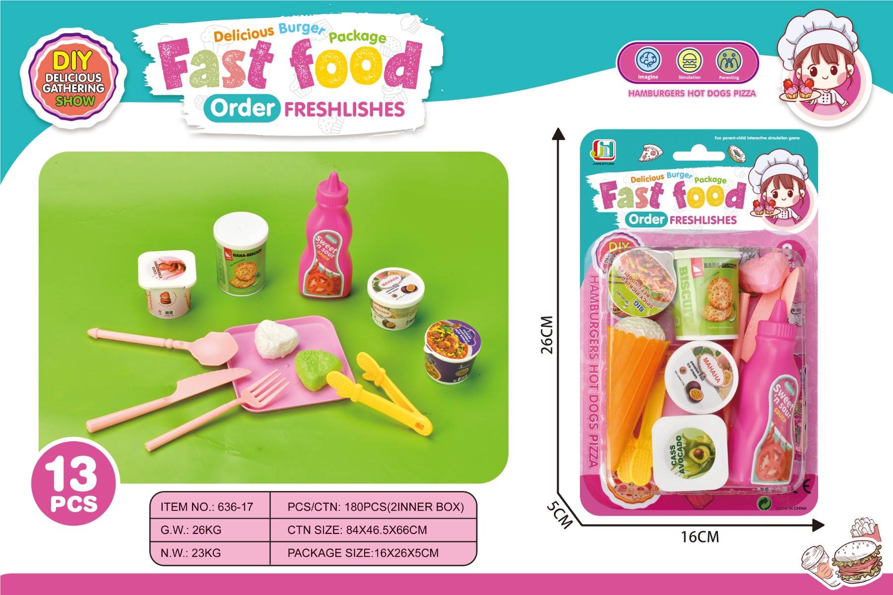 Игровой набор "Продукты": йогурт, лапша, напитки, 13 предметов