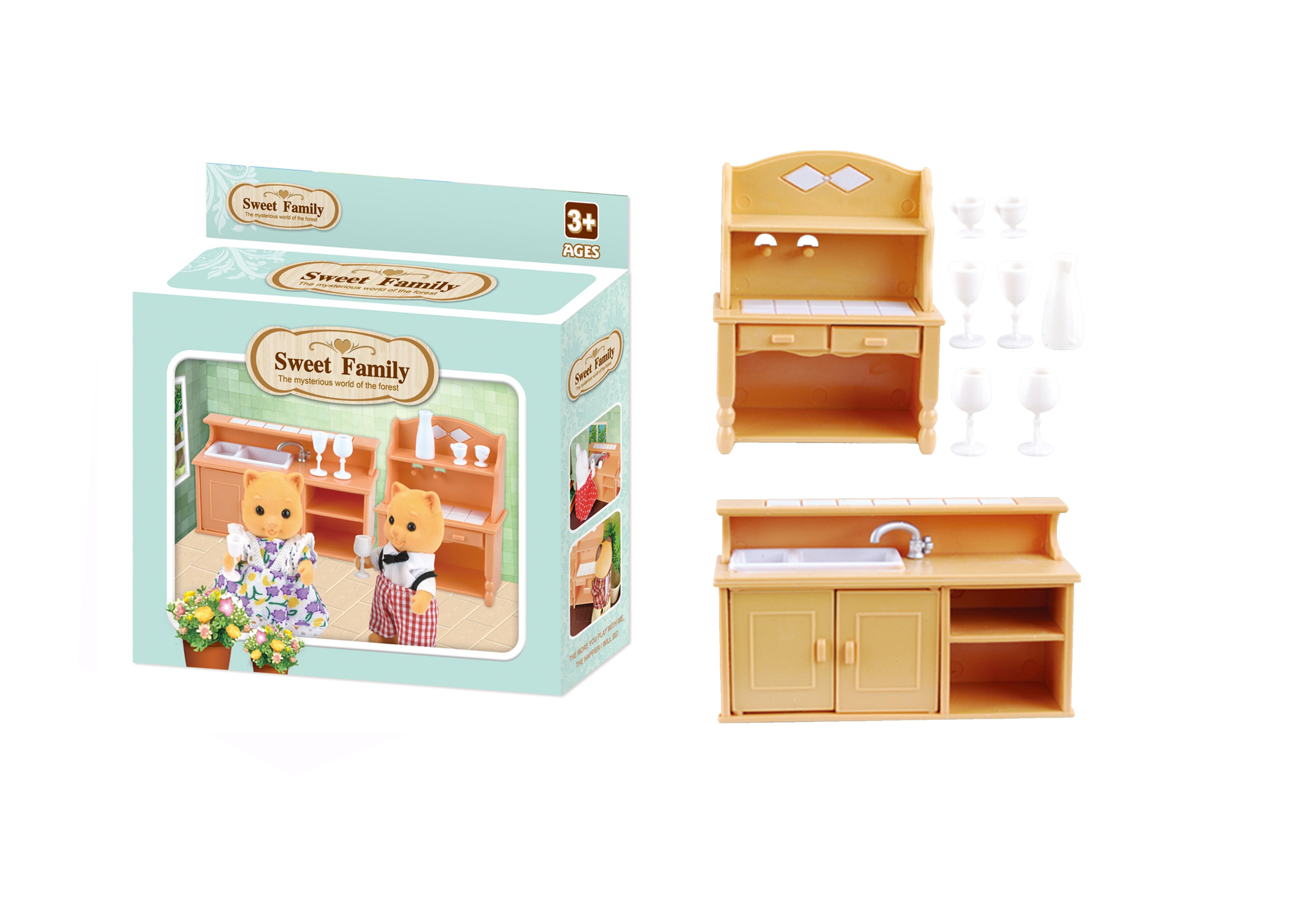 Игровой кухонный шкафчик с продуктами и посудой