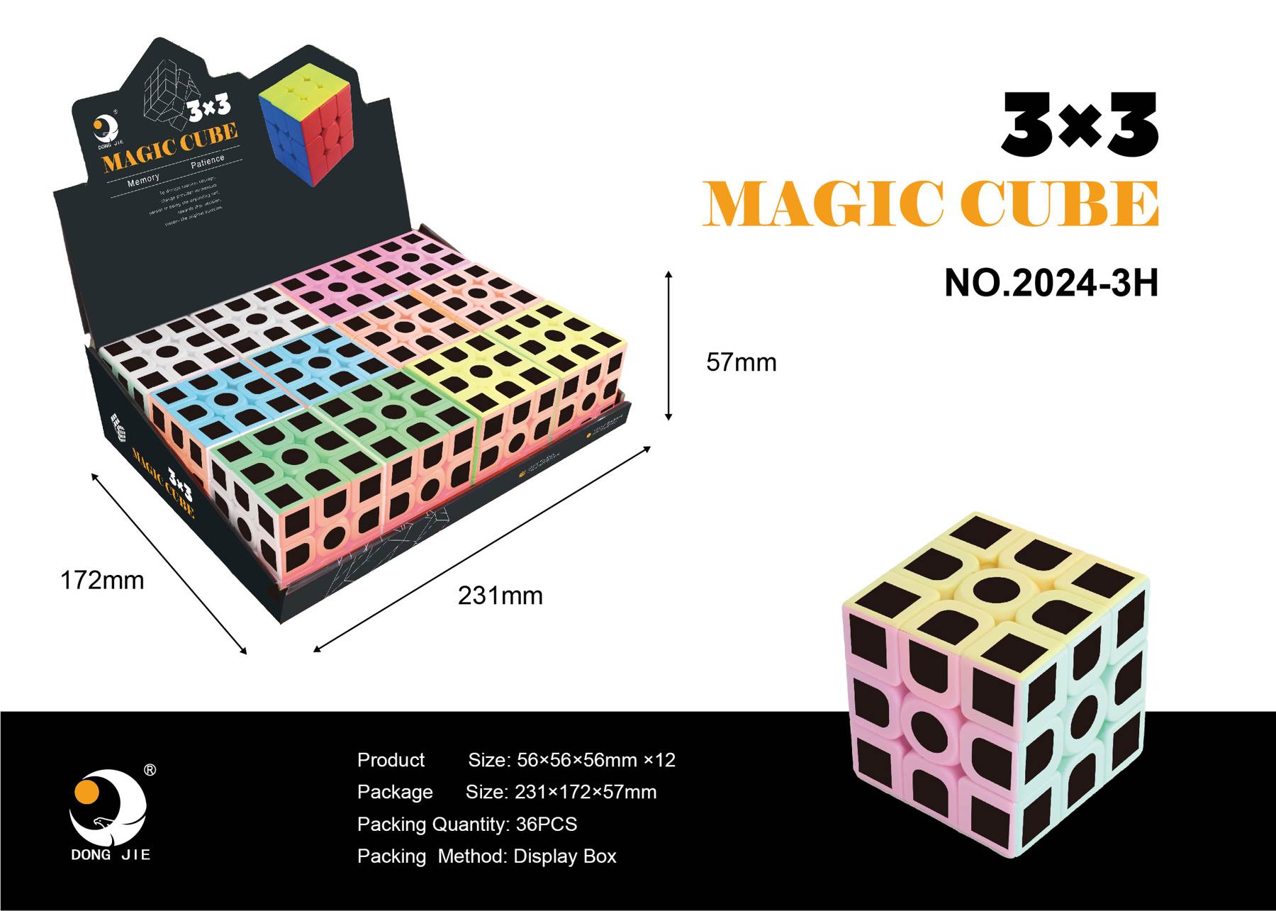 Кубик Рубика 3x3 5.5см, ABS пластик, карбон