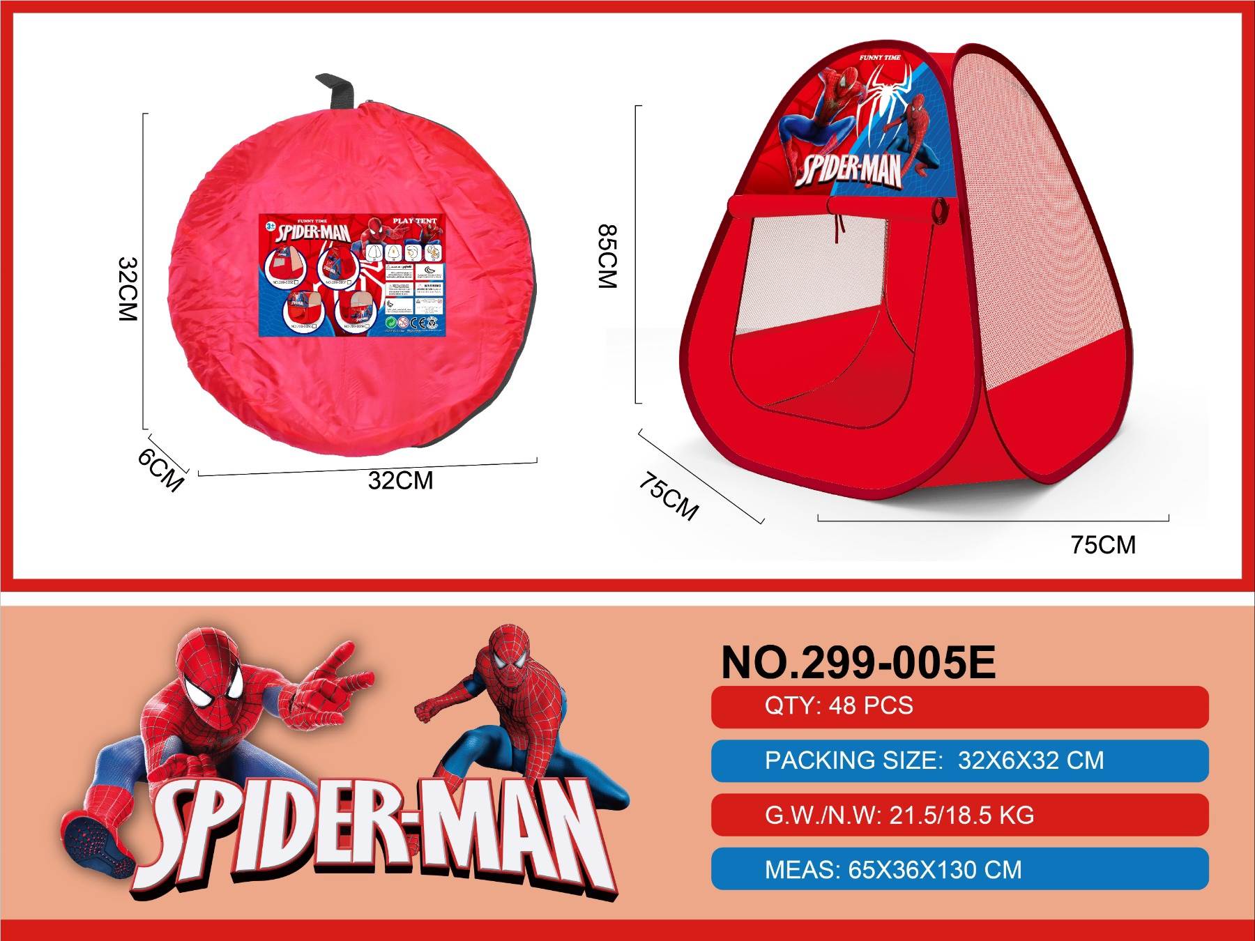 Палатка детская Spider-Man, складная, треугольная