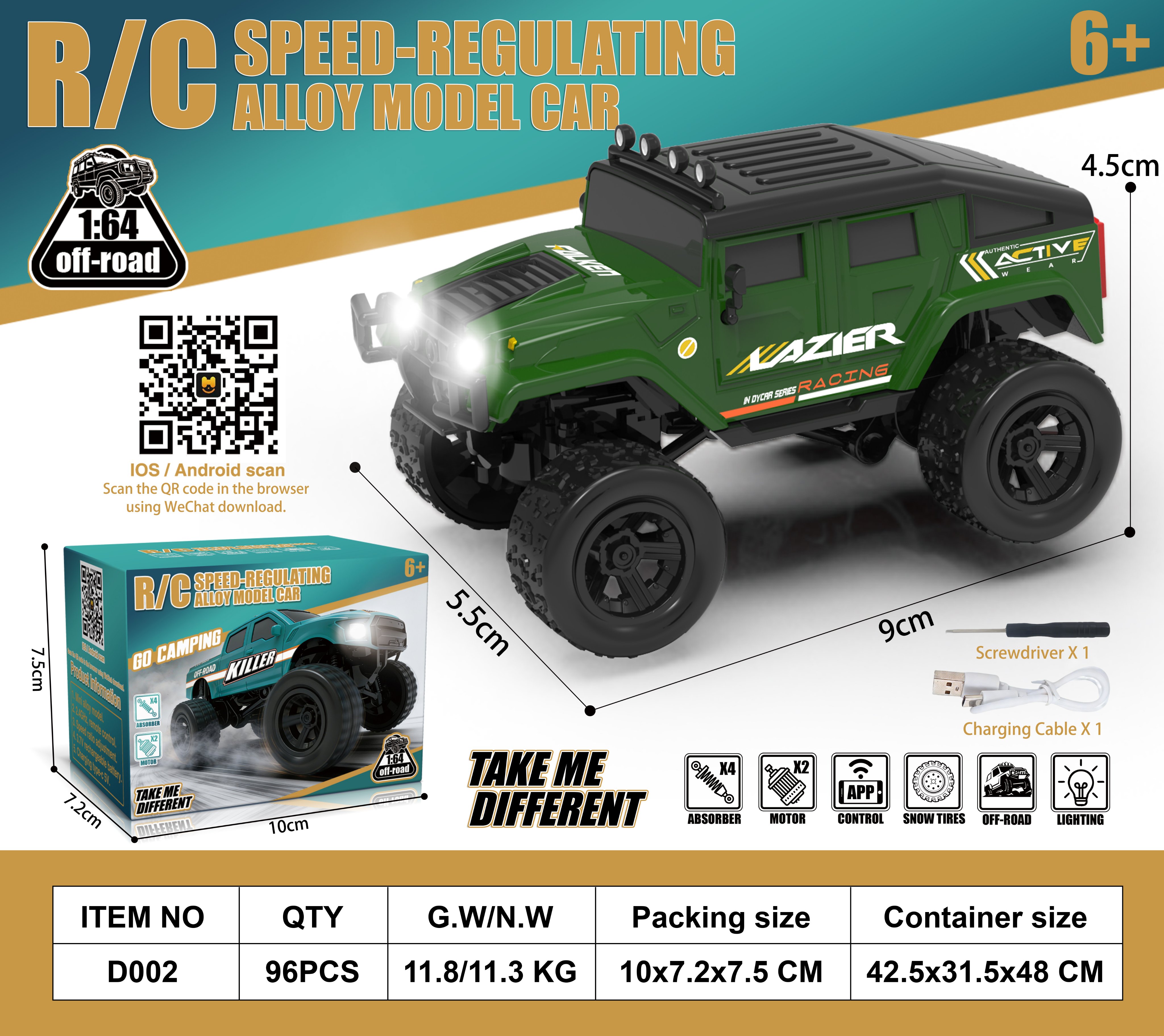 Мини-внедорожник на радиоуправлении, масштаб 1:64