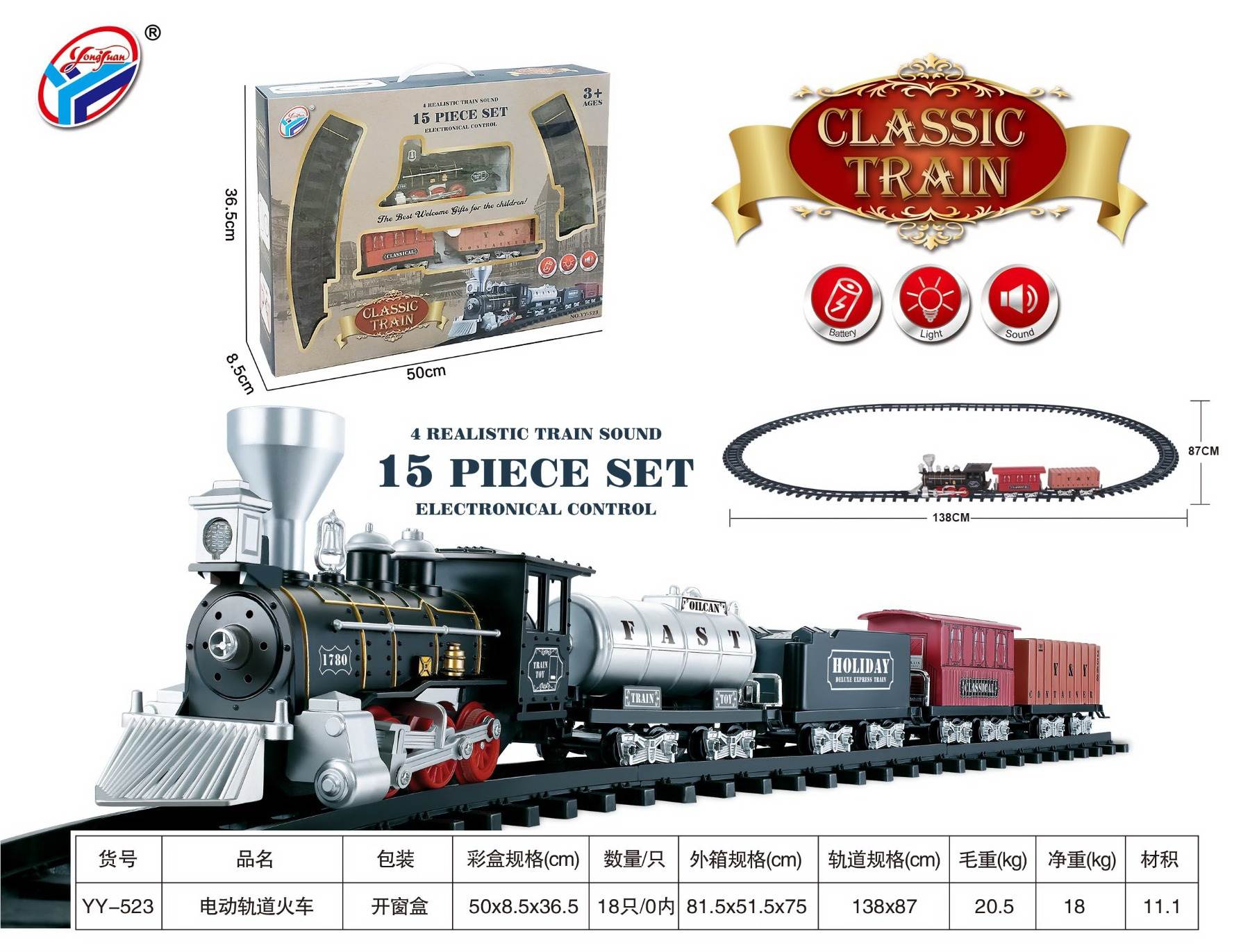 Электрический трек-поезд YongYuan Toys, оптом