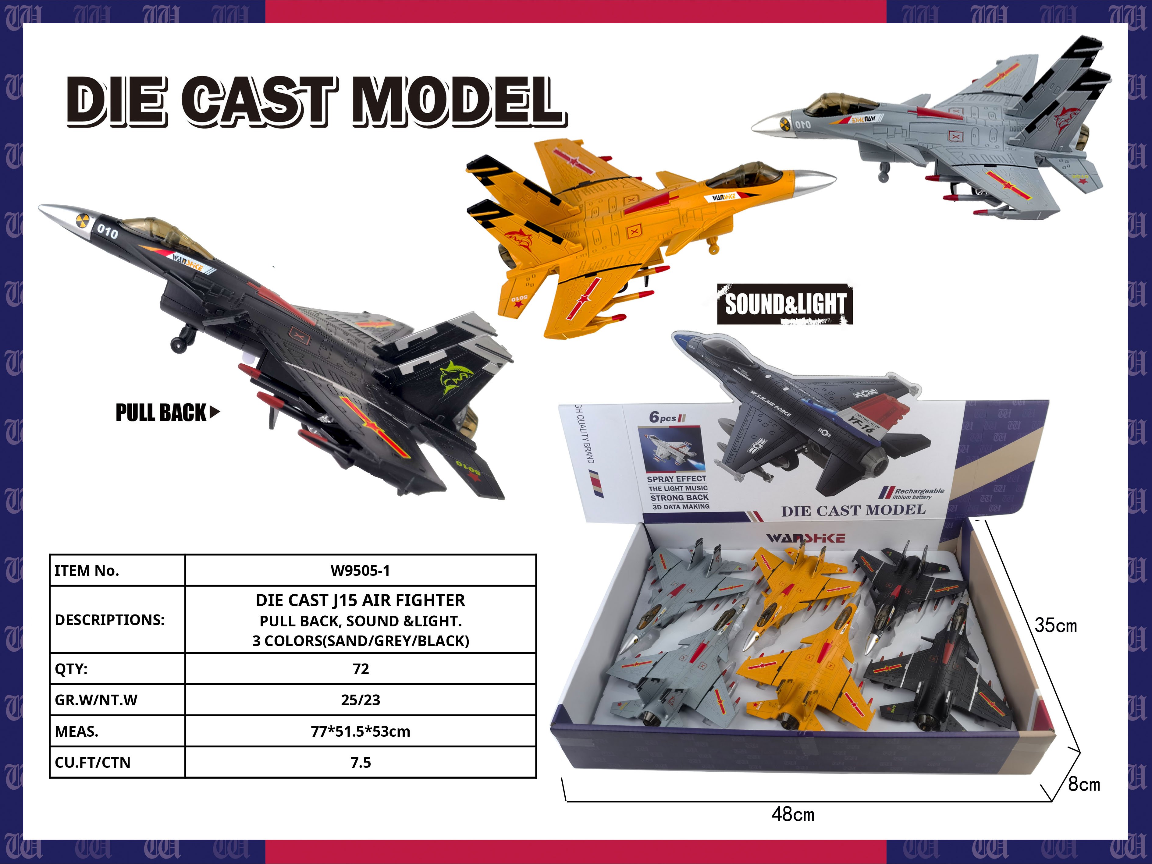 Истребитель J-15 "Flying Shark", сплав, 1:100, звук, свет, инерция
