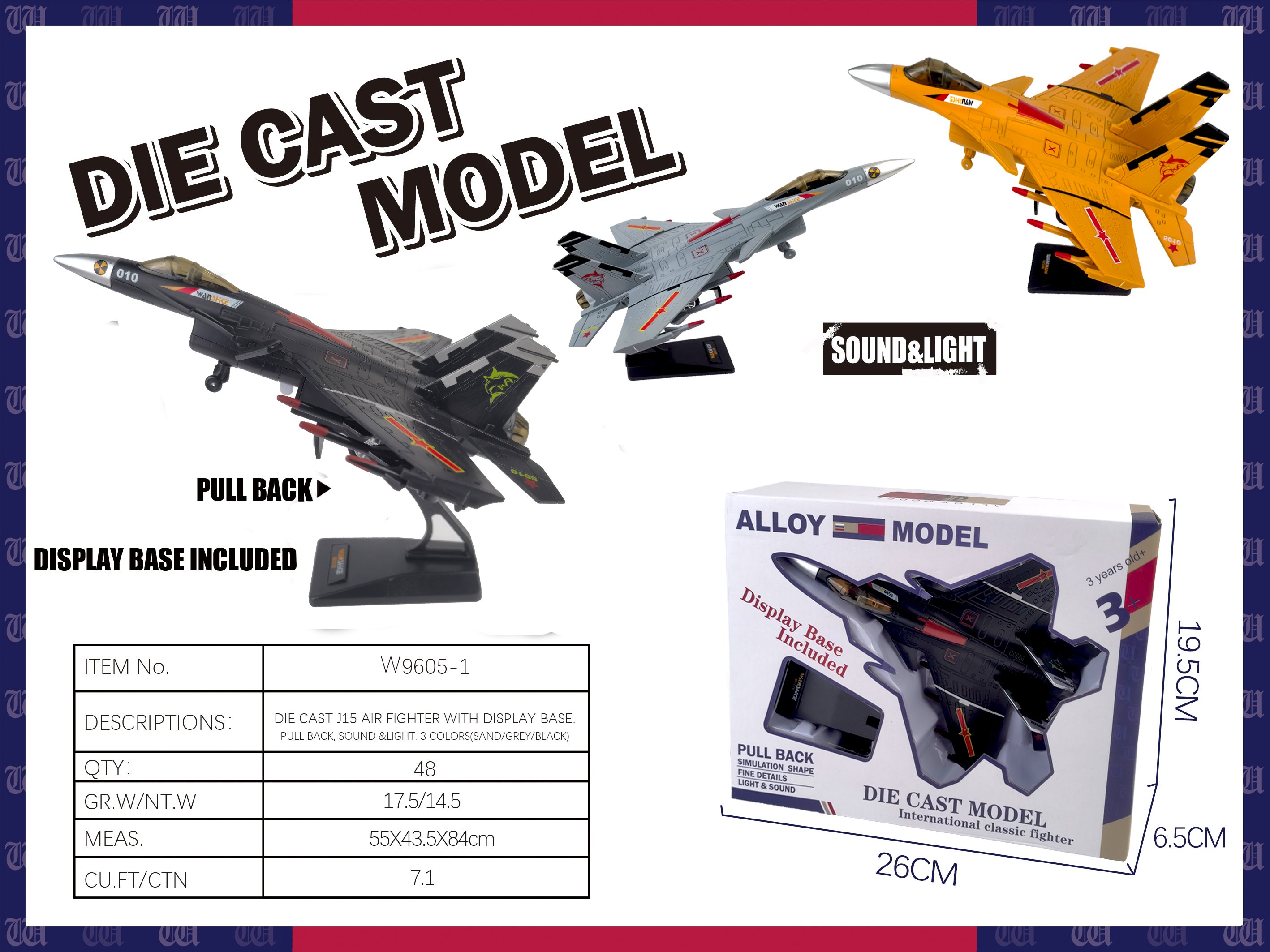 Истребитель J-15 "Flying Shark" 1:100, сплав, звук, свет, инерция