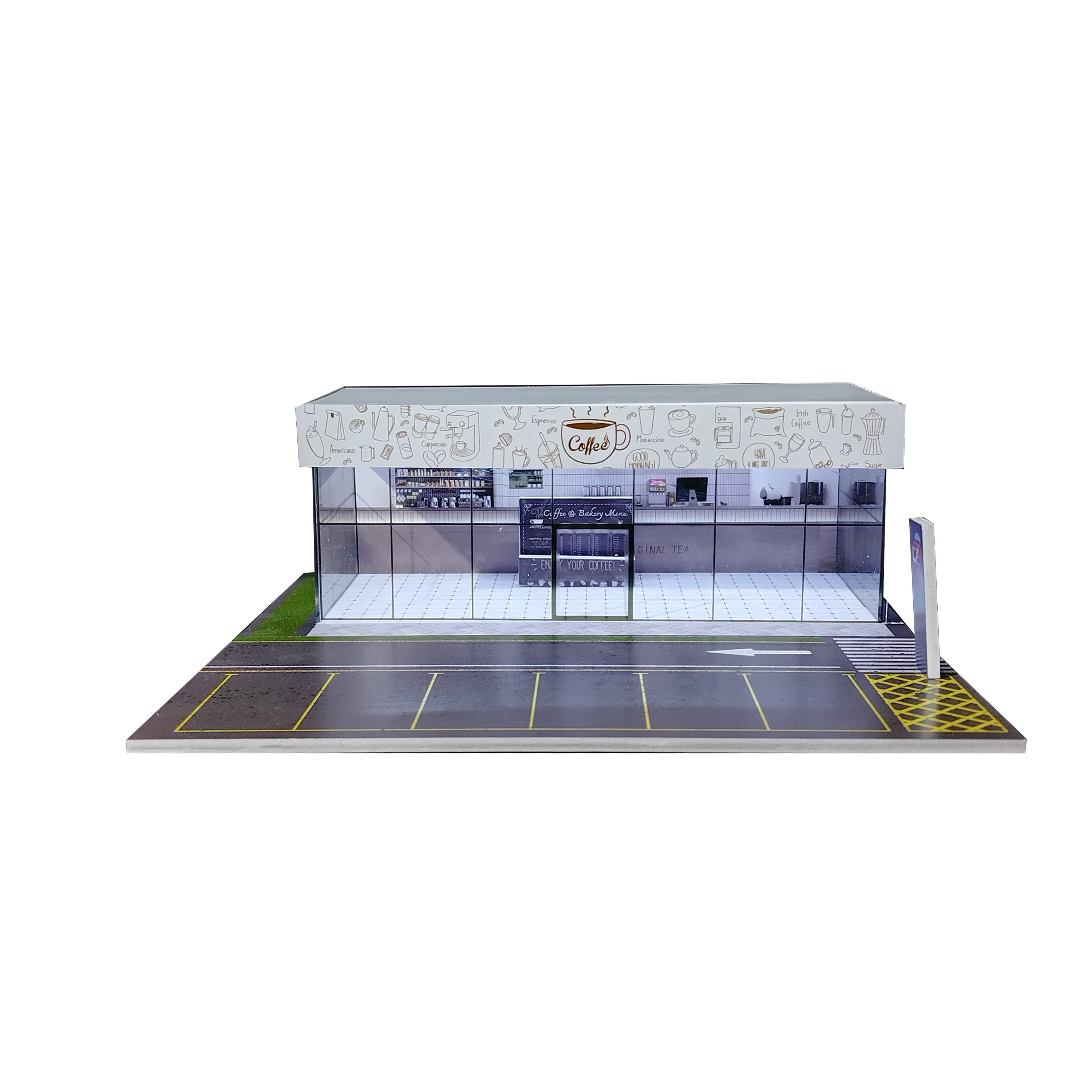 Диорама 1/64: Молочный кафе-магазин для коллекционных машинок